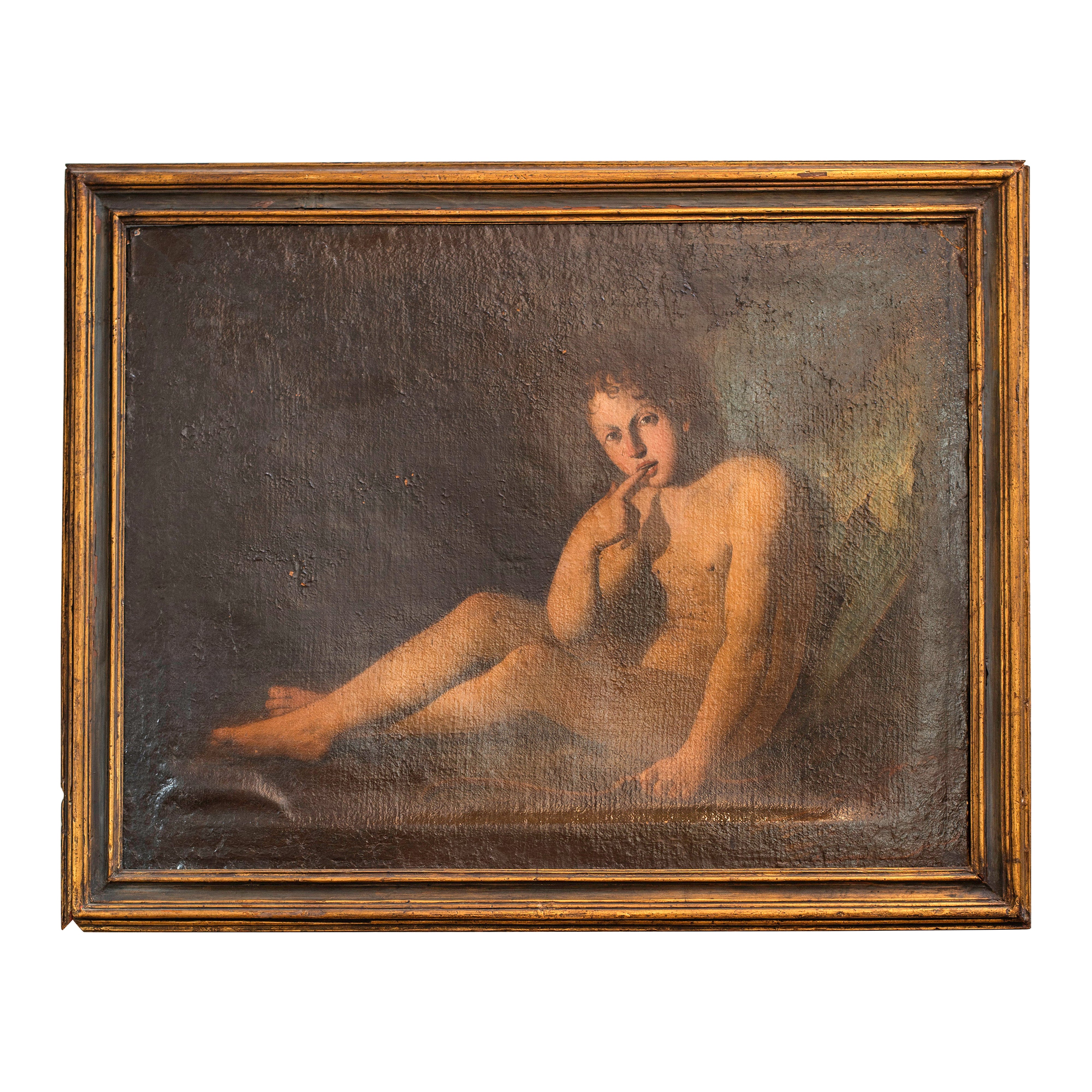 18th Century Oil Painting of Cupid, Unsigned, Canvas, Good Condition