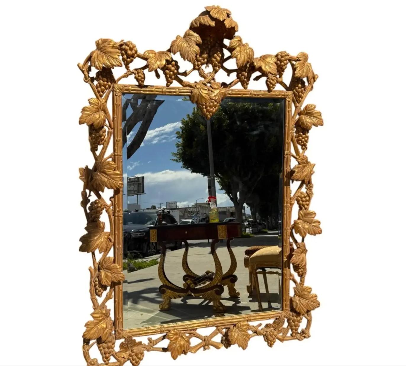Regency Large 18th C Style Louis XV Giltwood Grape Mirror For Sale
