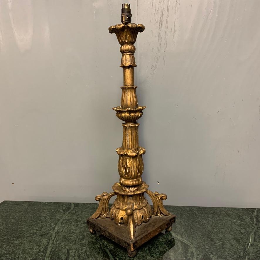 Other Large 18th Century Carved Giltwood Table Lamp Fully Rewired For Sale