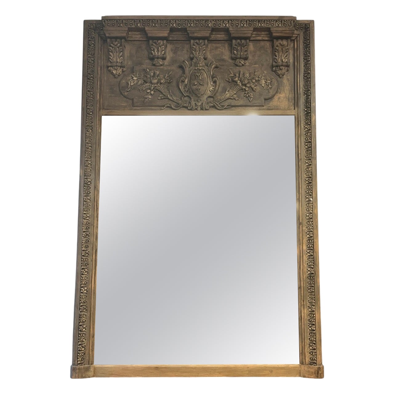 Large 18th Century Antique French Trumeau Mirror en venta