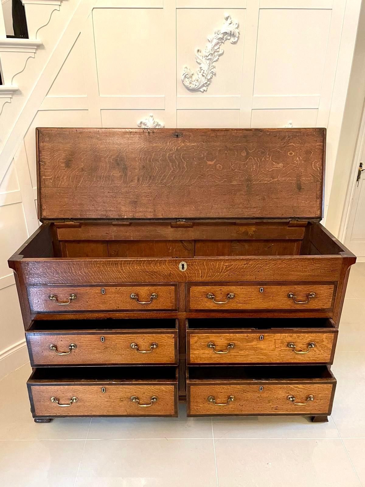 Large 18th Century Antique George III Oak Lancashire Mule Chest In Good Condition In Suffolk, GB