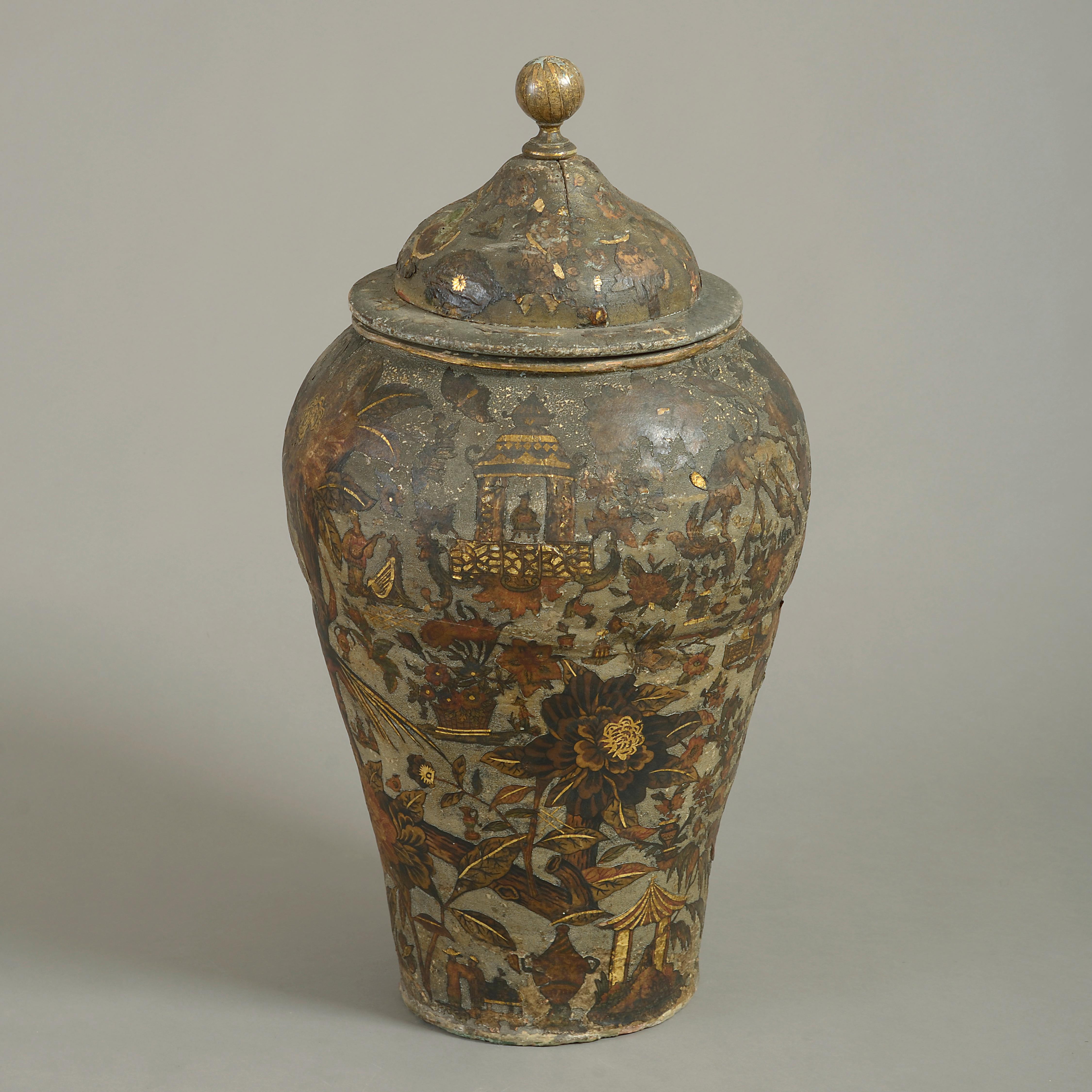 Rococo Large 18th Century Arte Povera Ceramic Vase and Cover