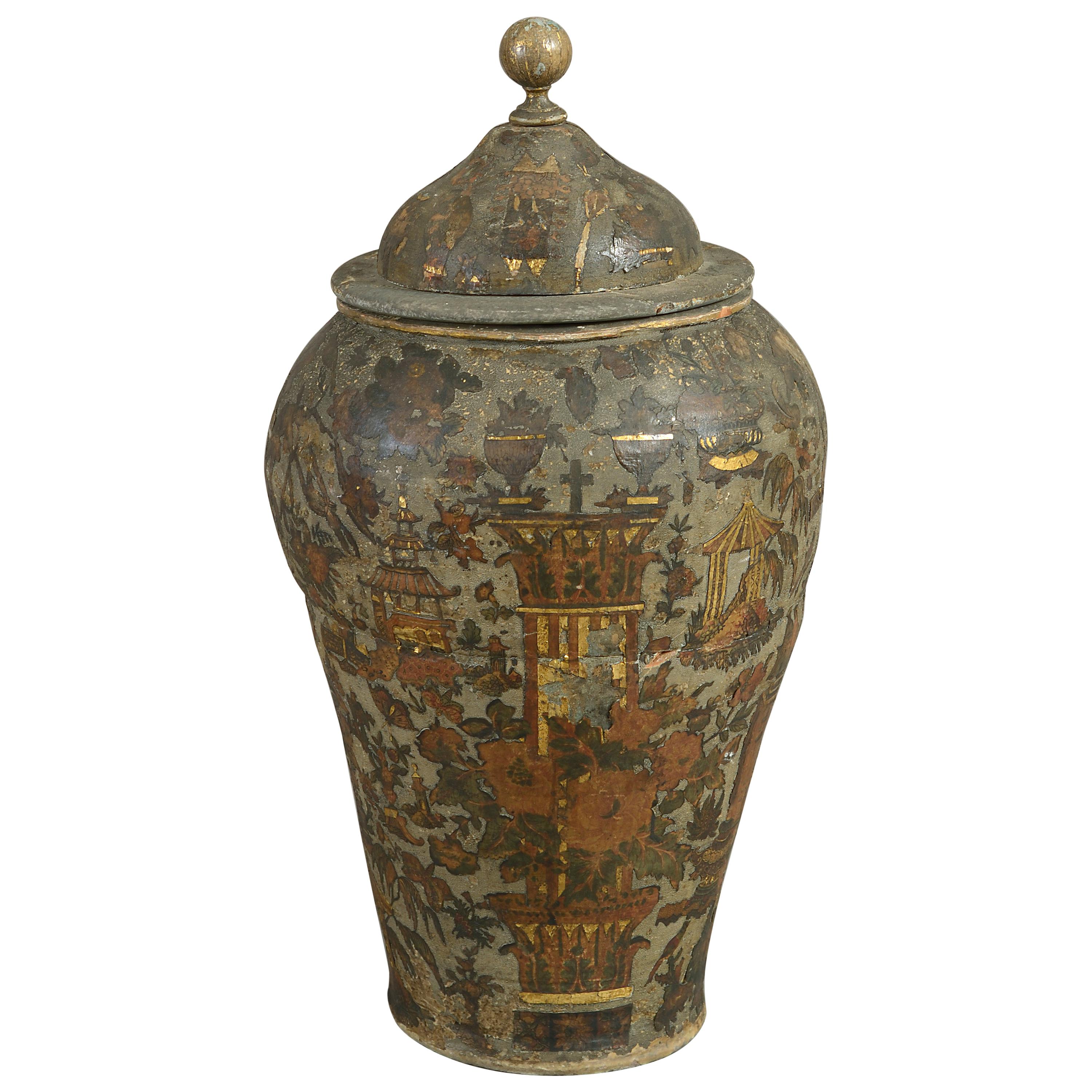 Large 18th Century Arte Povera Ceramic Vase and Cover