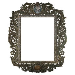 Very Large 18thC Austrian Baroque Carved Wood Frame signed  dated with portrait
