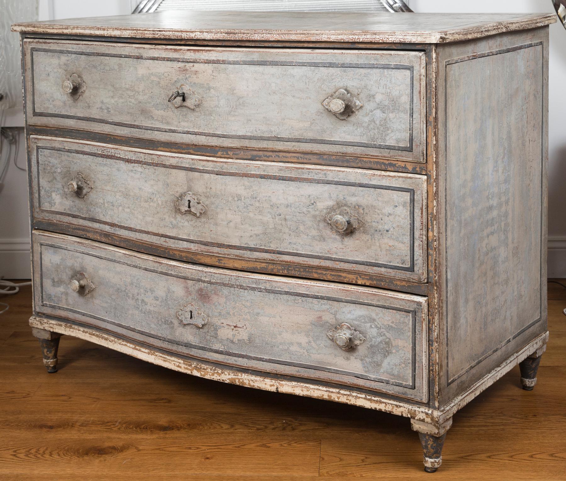German Large 18th Century Baltic Painted Chest of Drawers