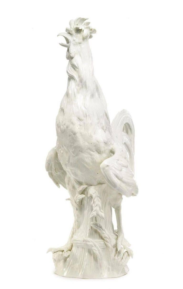 Aesthetic Movement Large 18th Century Blanc de Chine Porcelain Meissen Model of Padua Rooster For Sale