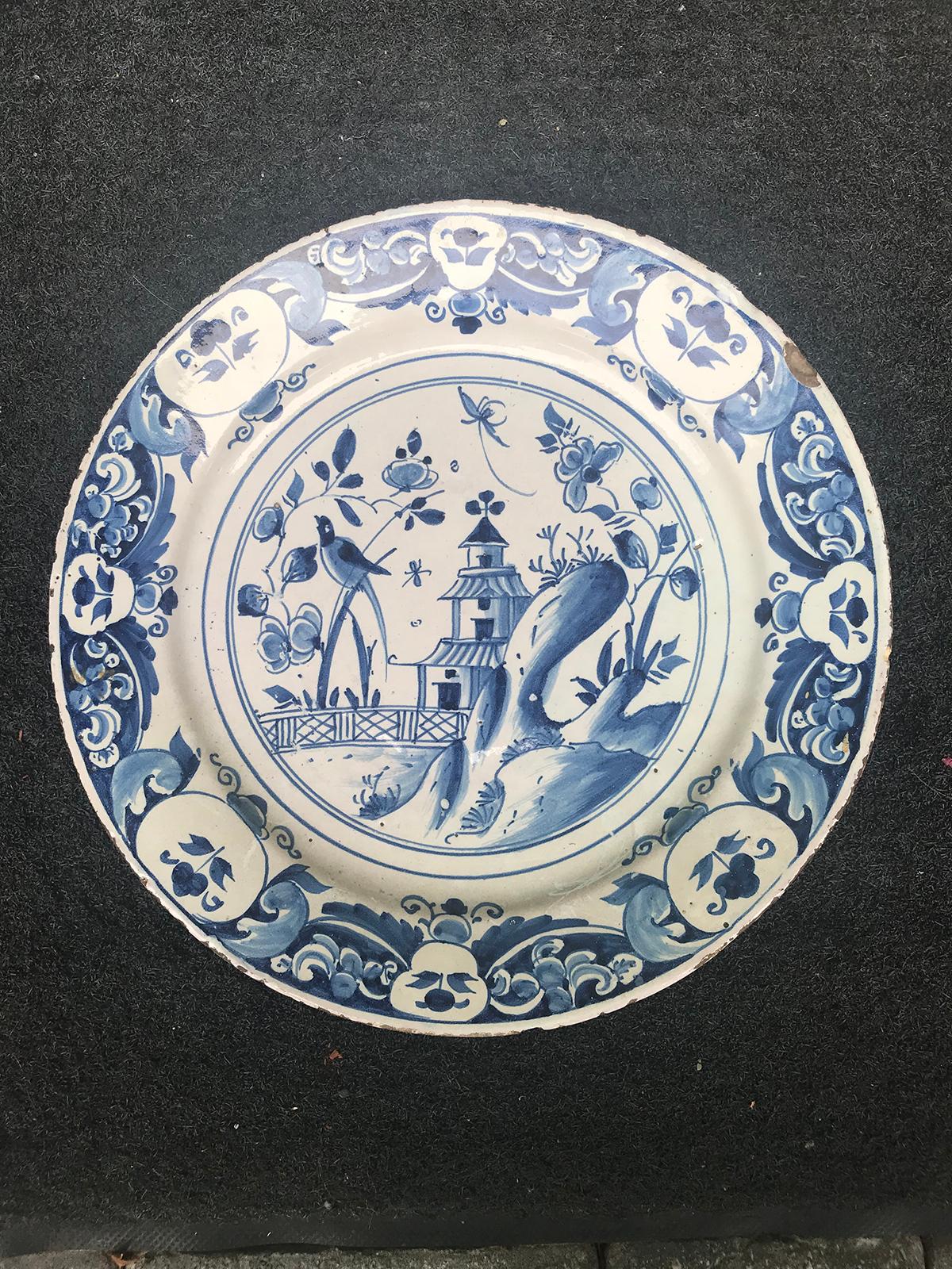 Large 18th century blue and white porcelain charger.