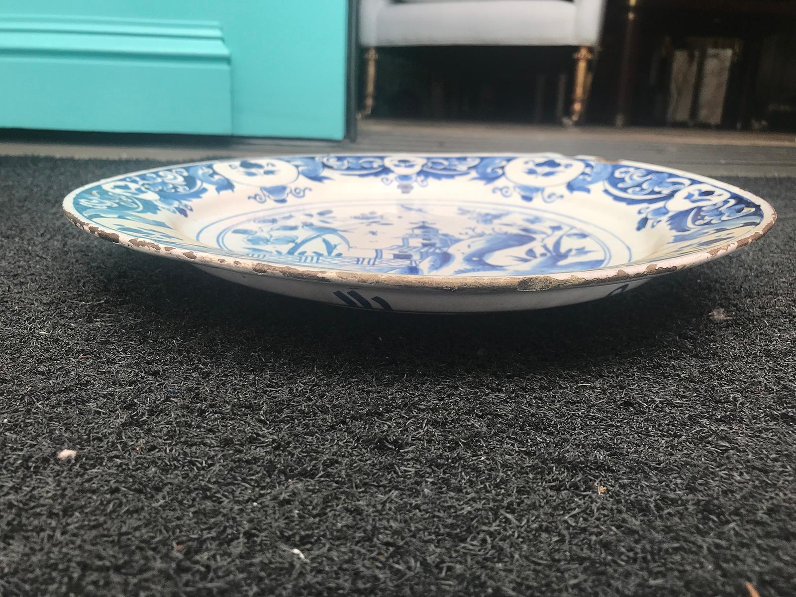 Large 18th Century Blue and White Porcelain Charger 2