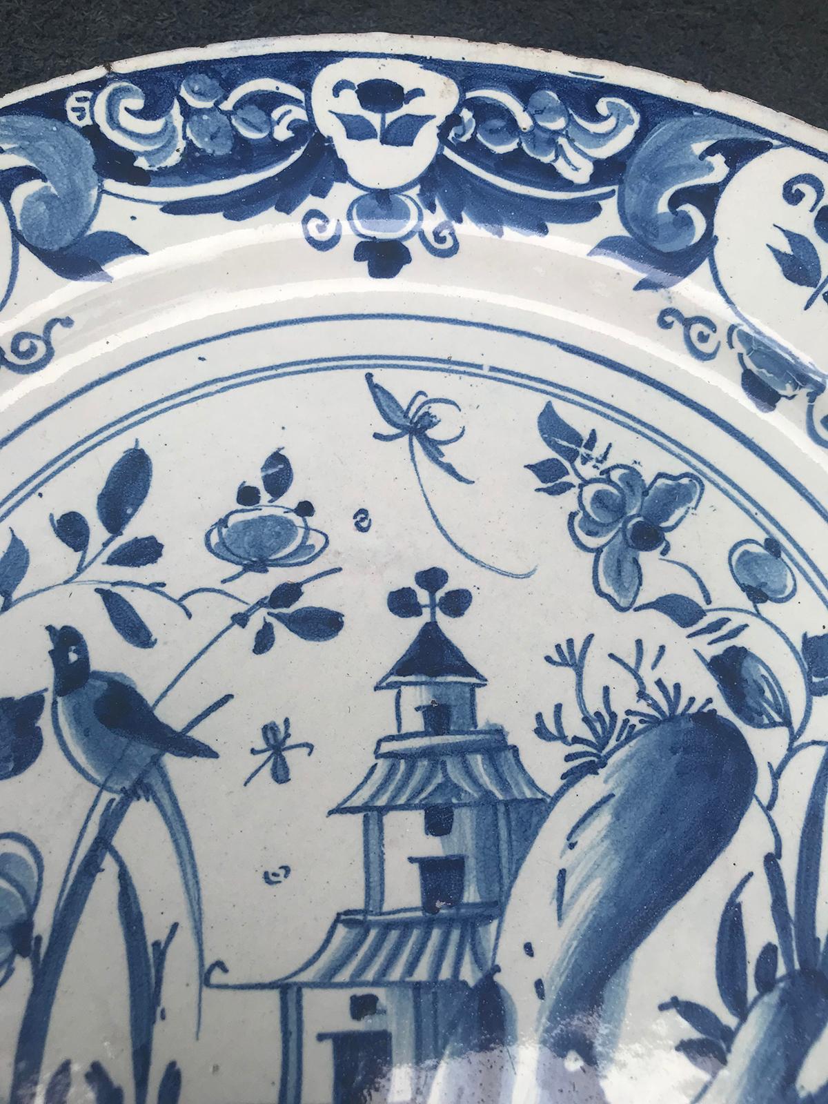 Large 18th Century Blue and White Porcelain Charger 3