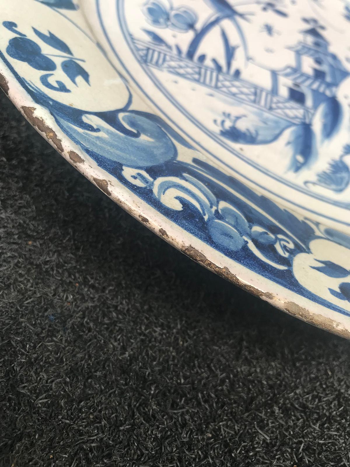 Large 18th Century Blue and White Porcelain Charger 4