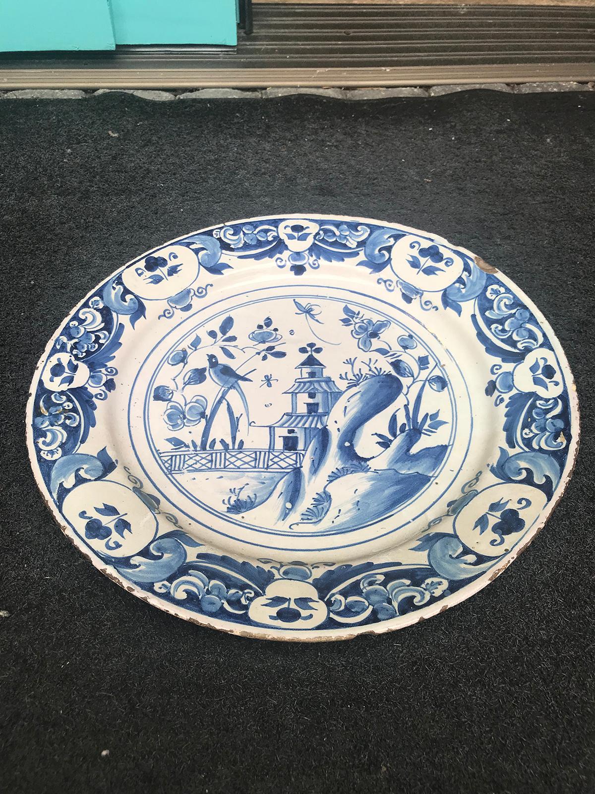 Large 18th Century Blue and White Porcelain Charger 5