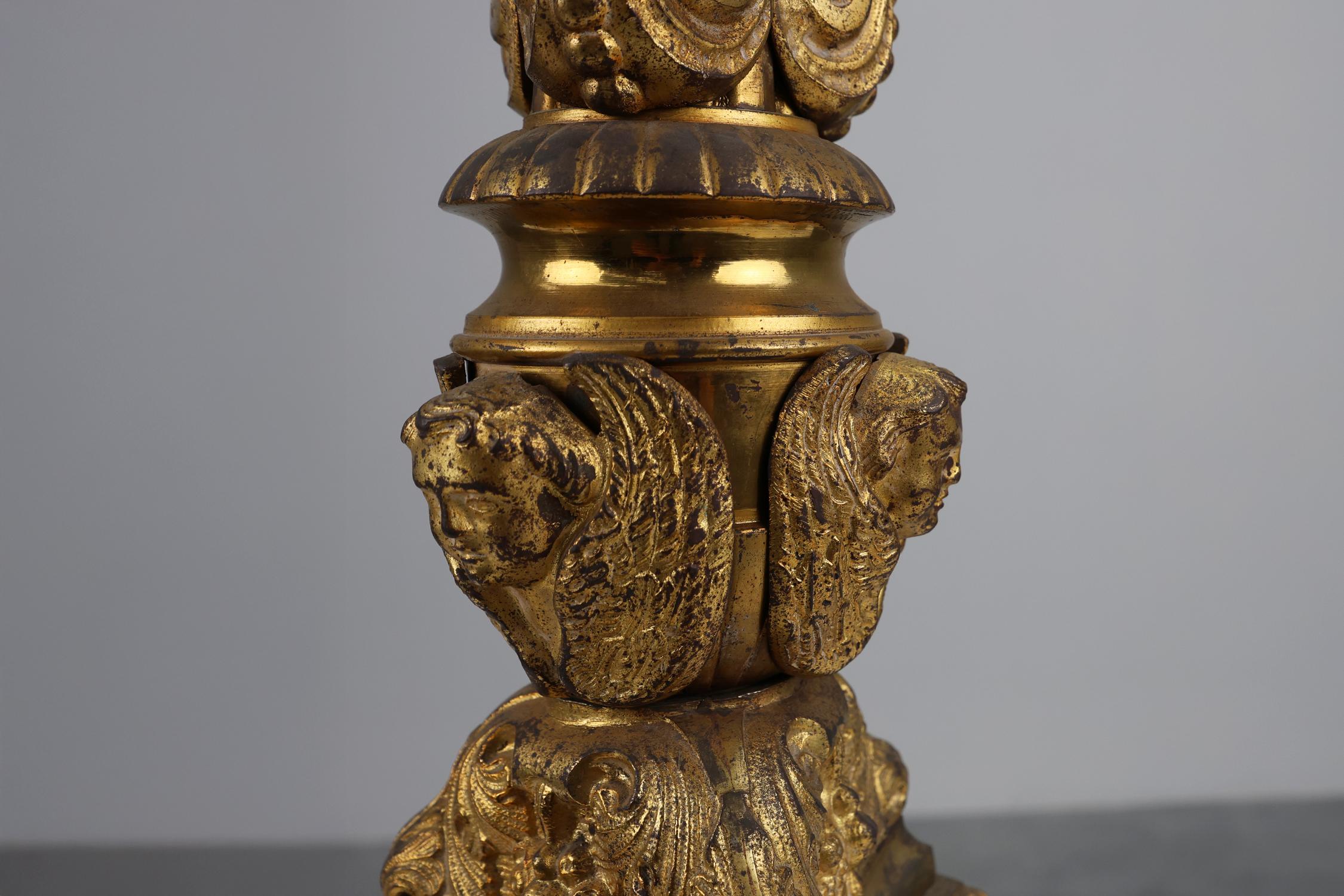 Large 18th century bronze and copper church candle holder, France For Sale 2