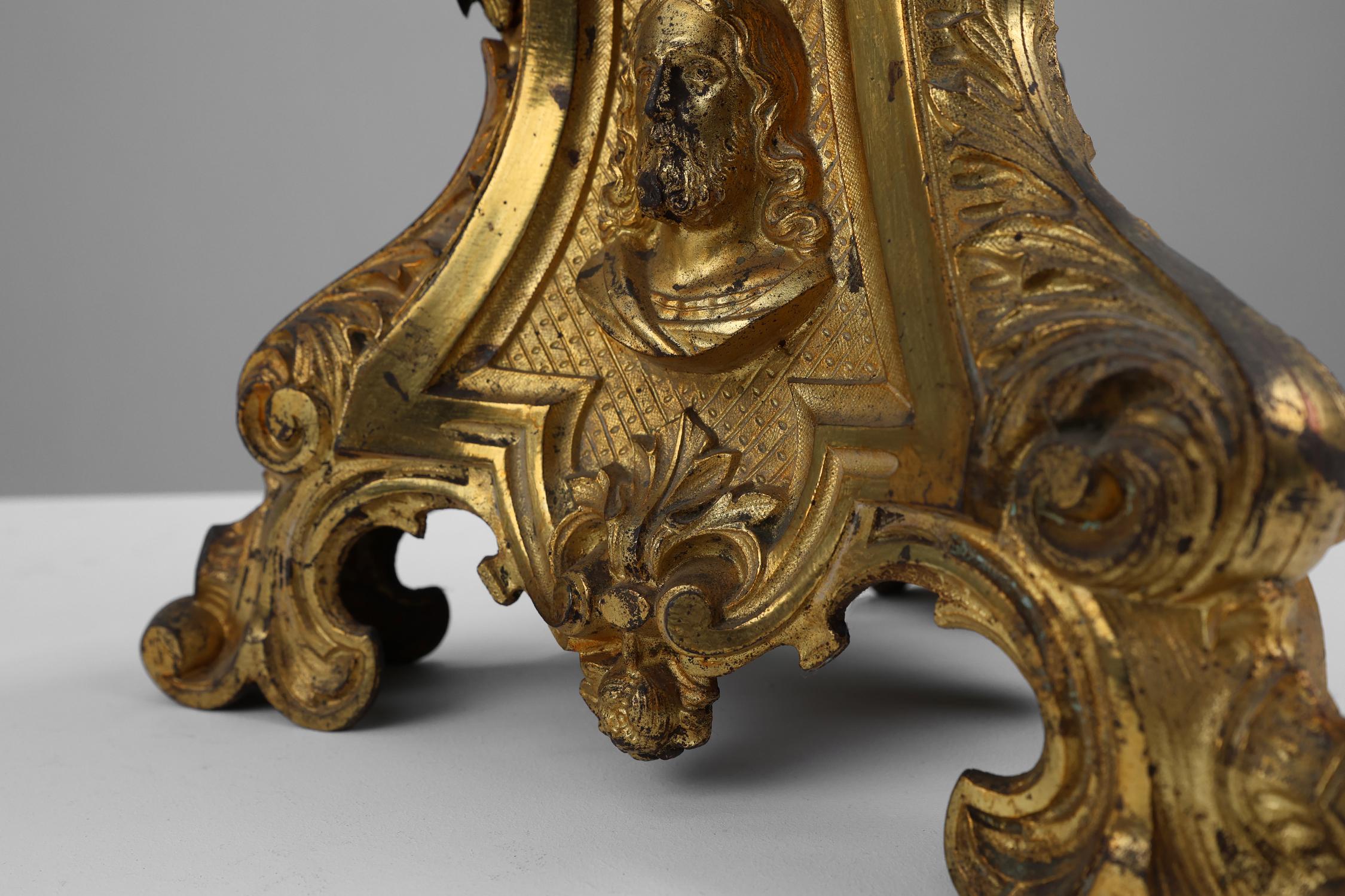 Large 18th century bronze and copper church candle holder, France For Sale 5