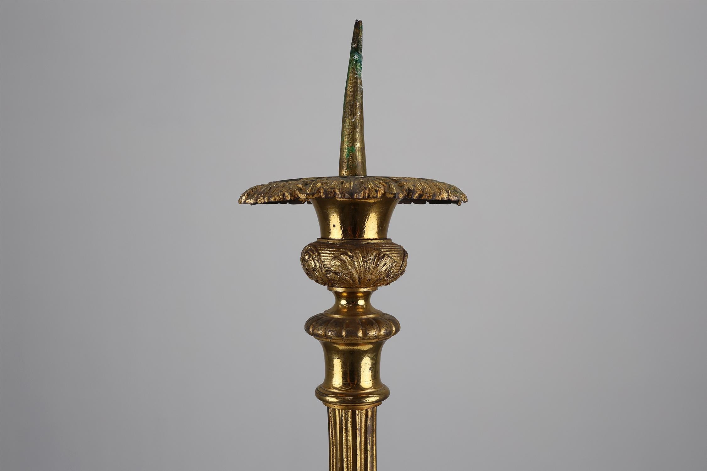 Baroque Large 18th century bronze and copper church candle holder, France For Sale