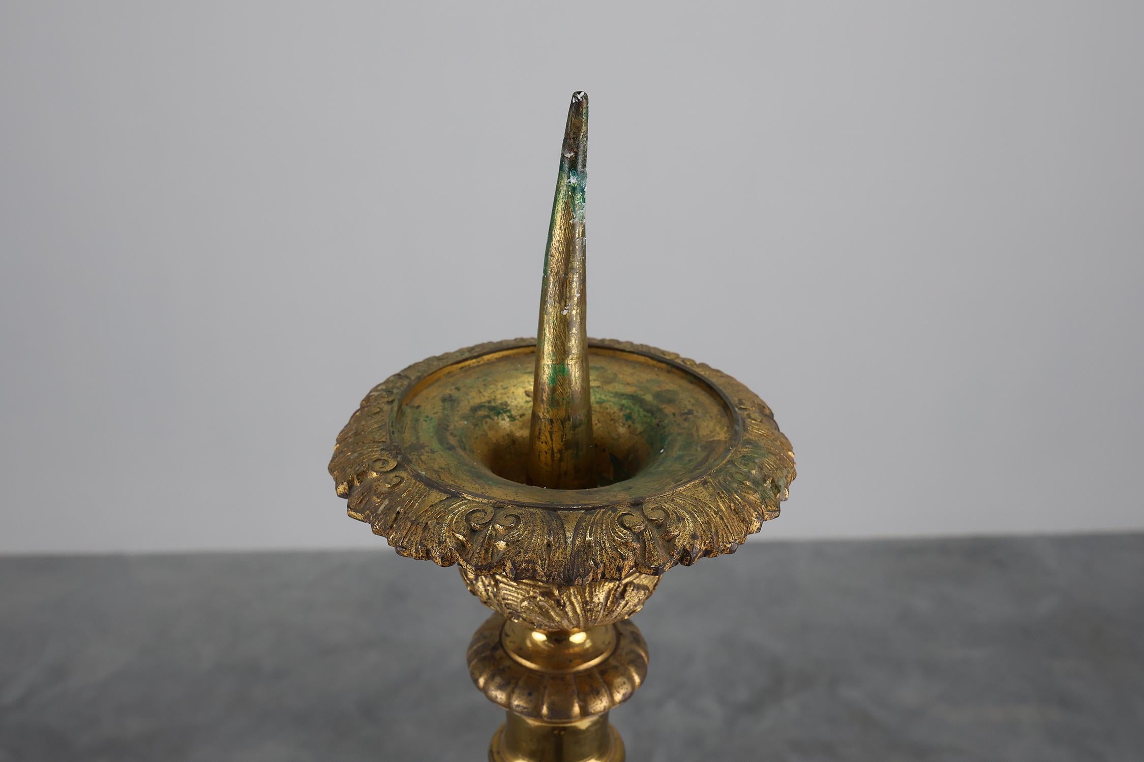 French Large 18th century bronze and copper church candle holder, France For Sale