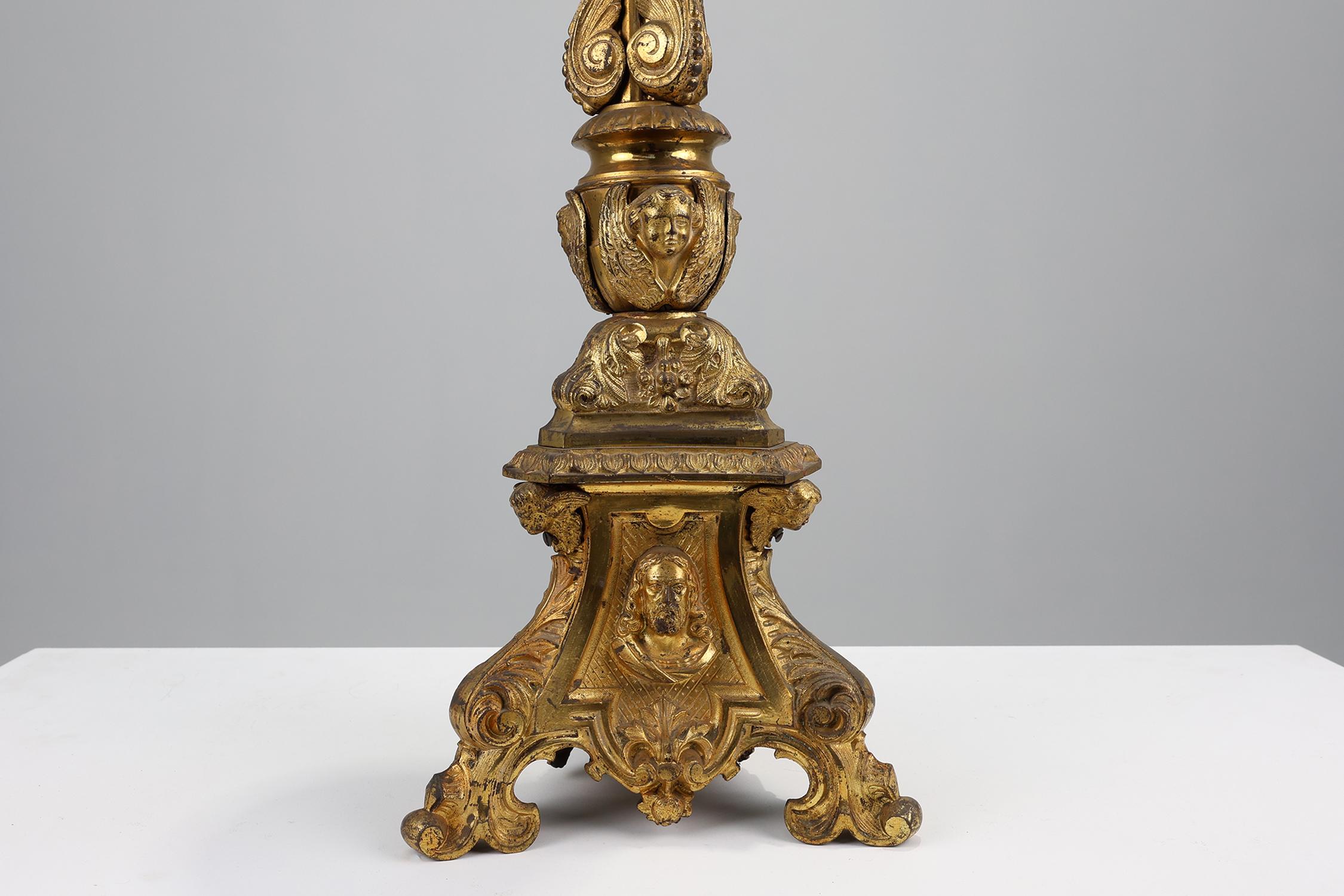 18th Century and Earlier Large 18th century bronze and copper church candle holder, France For Sale