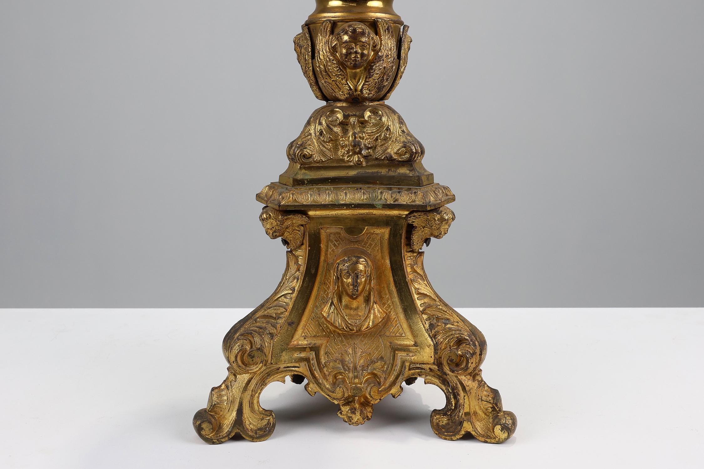 Bronze Large 18th century bronze and copper church candle holder, France For Sale