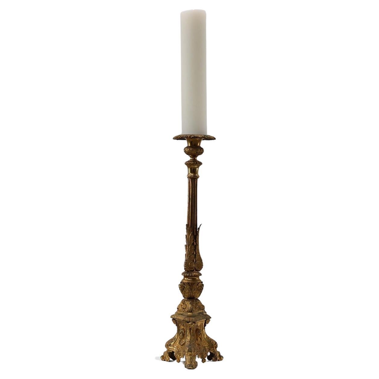Large 18th century bronze and copper church candle holder, France For Sale