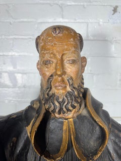 Large 18th cenTURY Carved and Polychromed Wood Religious Statue..