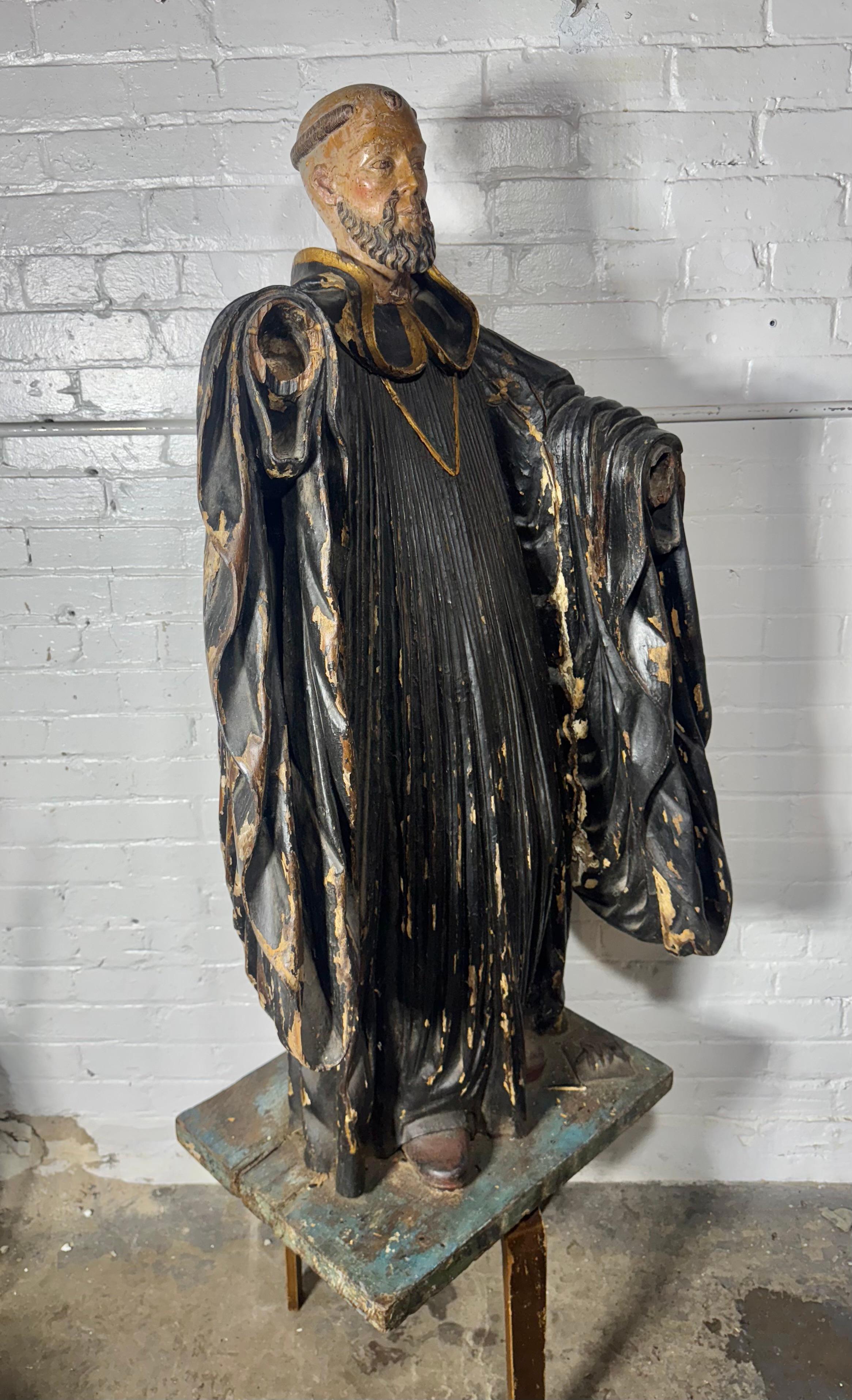 Beaux-Arts Grande statua religiosa in legno intagliato e policromato del XVIII secolo... in vendita