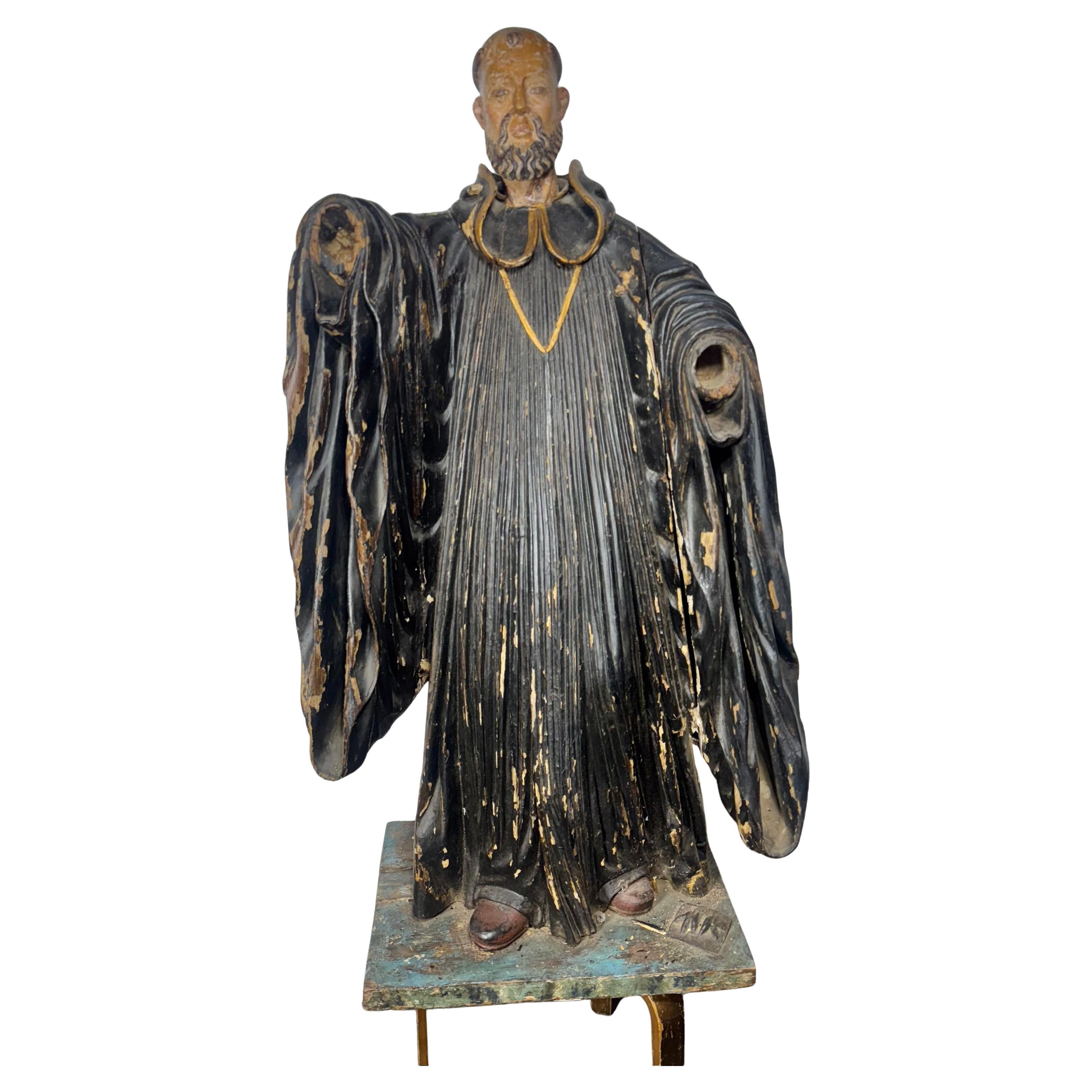 Large 18th cenTURY Carved and Polychromed Wood Religious Statue..