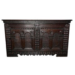 Large 18th Century Carved Oak Cassone, Marriage Chest or Carved Coffer