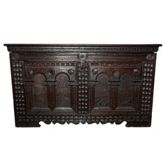 Antique Large 18th Century Carved Oak Cassone, Marriage Chest or Carved Coffer