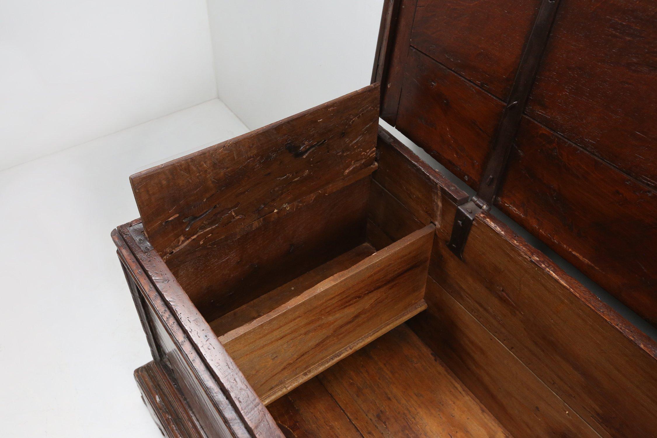 Large 18th Century carved oak chest linen trunk, France 6