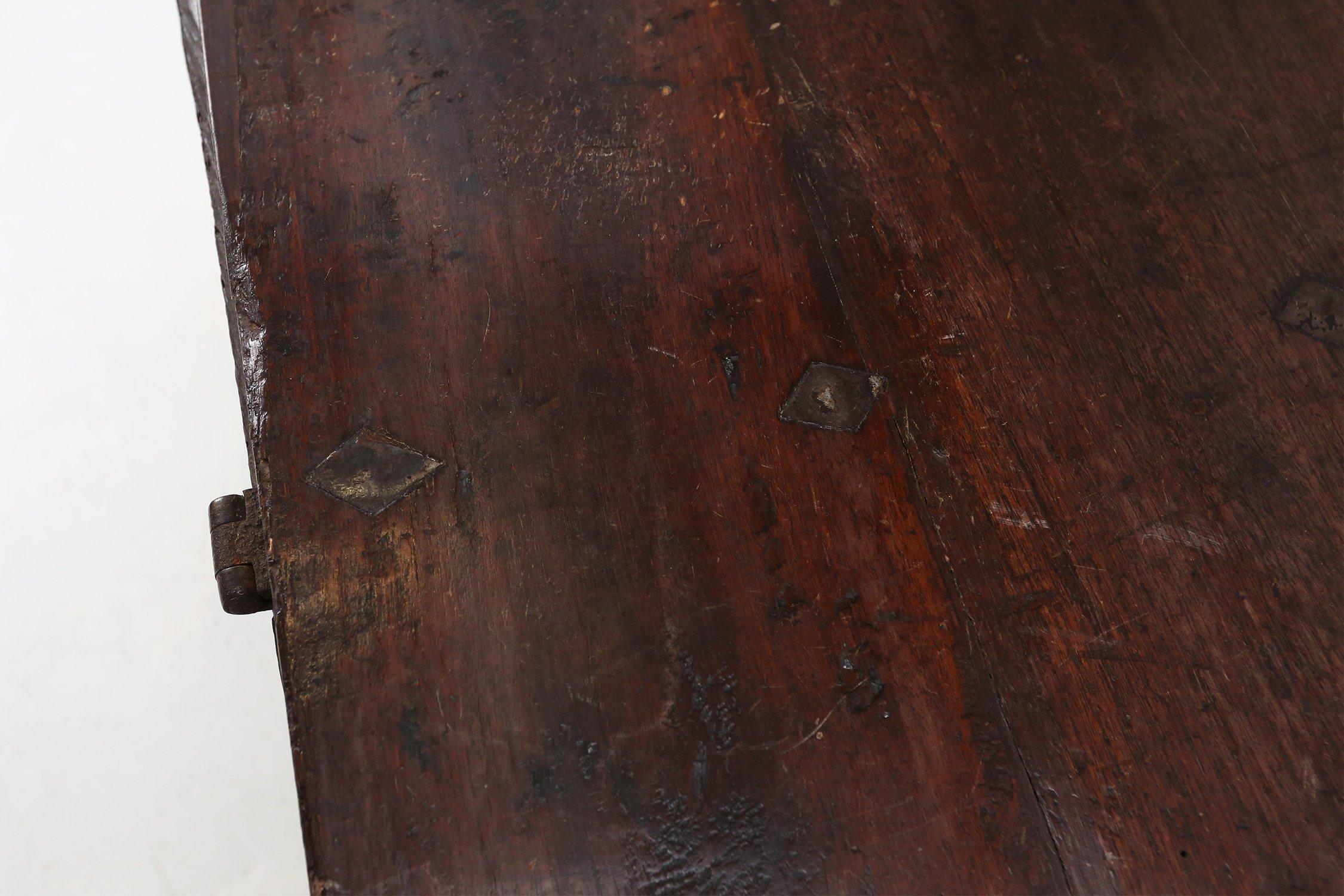 Large 18th Century carved oak chest linen trunk, France 8