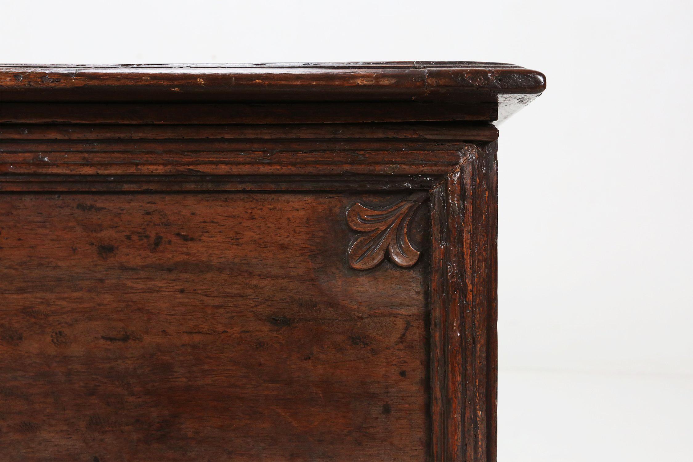 Large 18th Century carved oak chest linen trunk, France 15