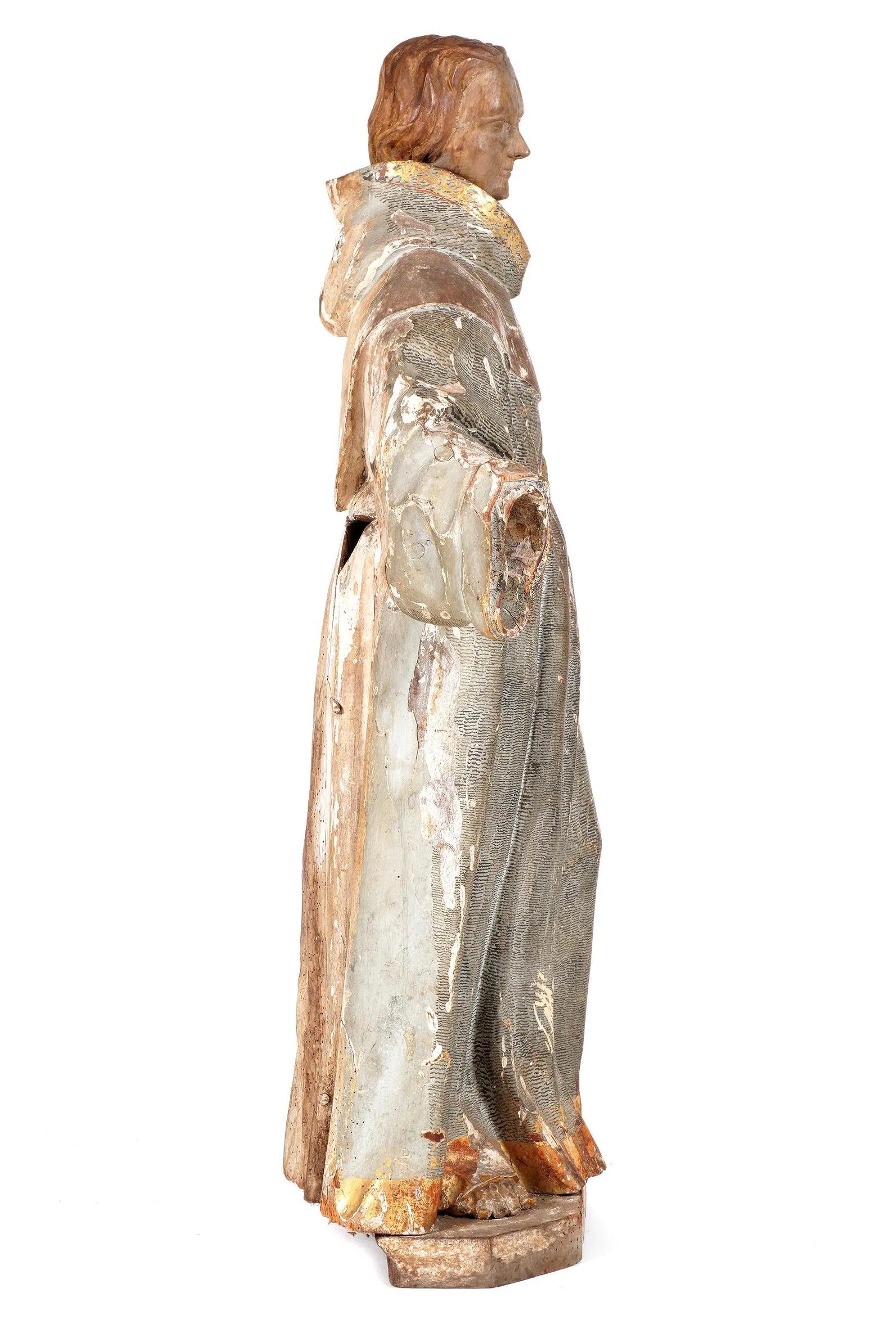 Large 18th Century Carved Polychrome Santos In Fair Condition In Bradenton, FL