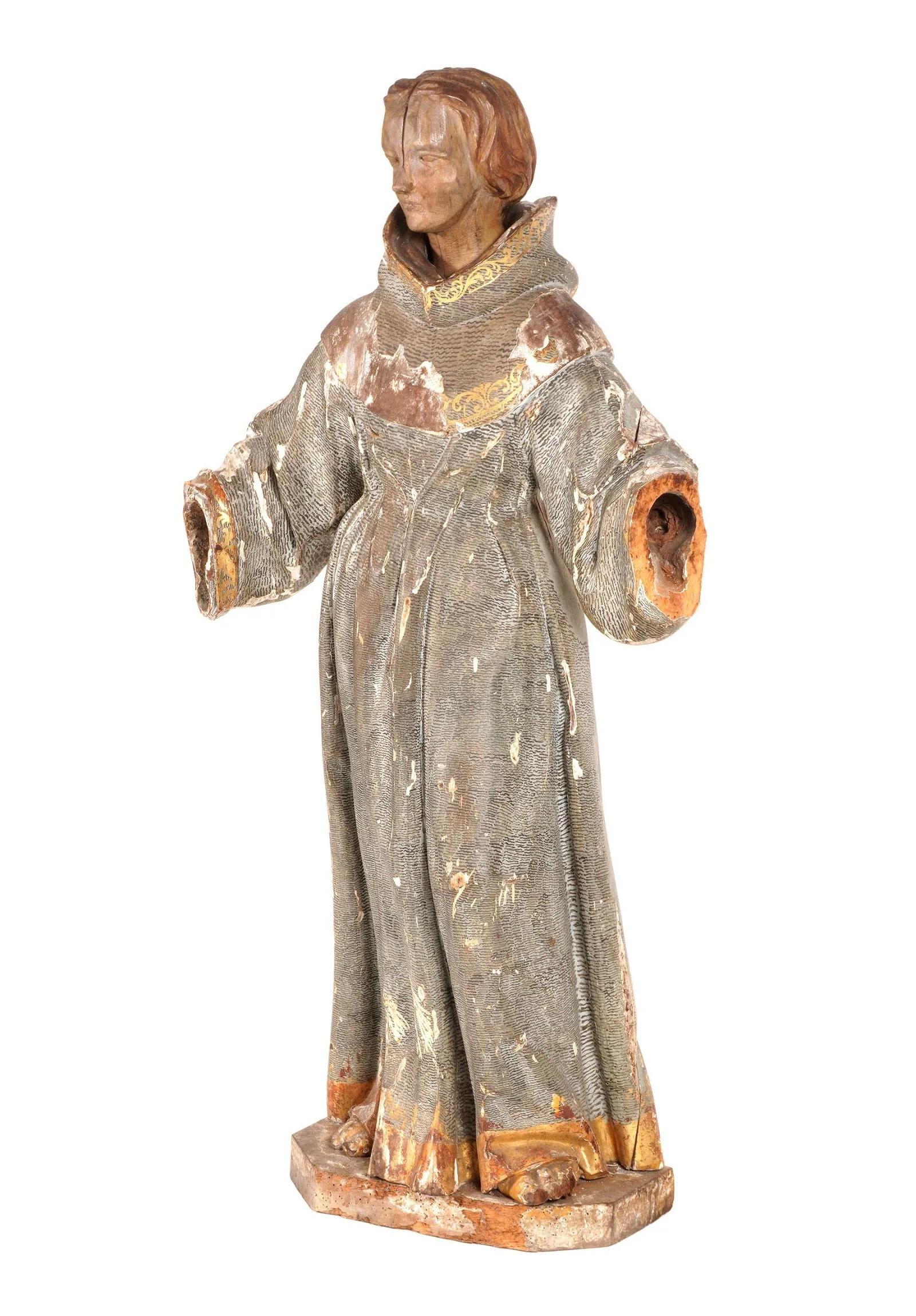 18th Century and Earlier Large 18th Century Carved Polychrome Santos