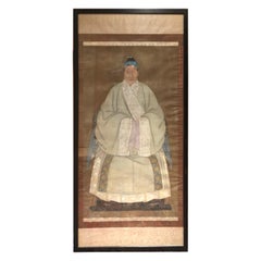 Grande peinture ancestrale chinoise du 18ème siècle sur soie