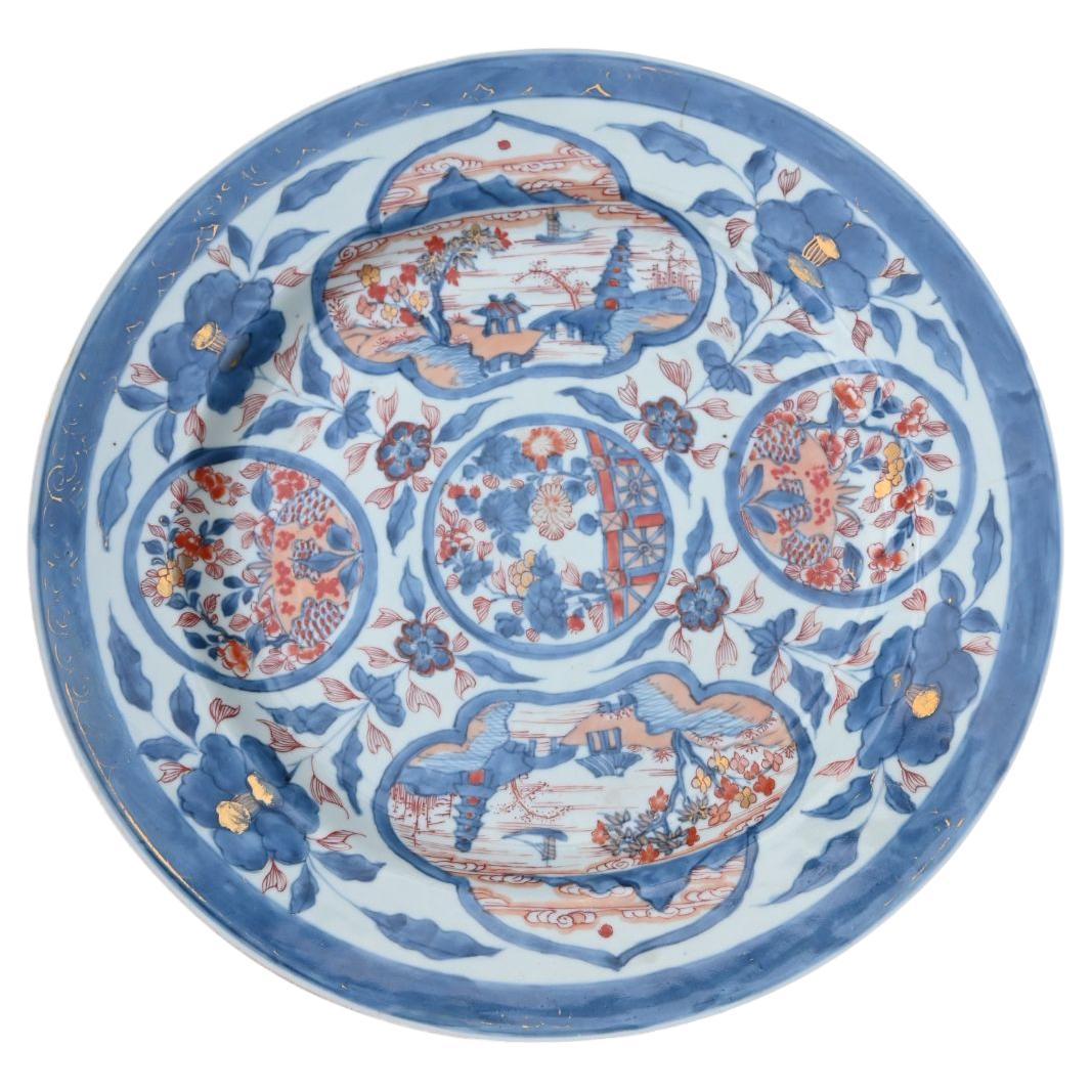 Gran Plato Chino de Porcelana Imari del Siglo XVIII, Periodo Kangxi
