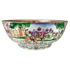 Large 18th Century Chinese Porcelain Punch Bowl, Hunt Bowl Made Circa 1770
