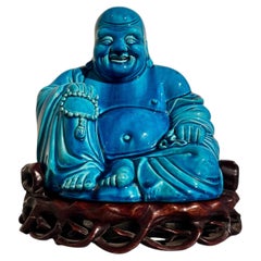 Large 18th Century Chinese Porcelain Turquoise Blue Glazed Budai Buddha
