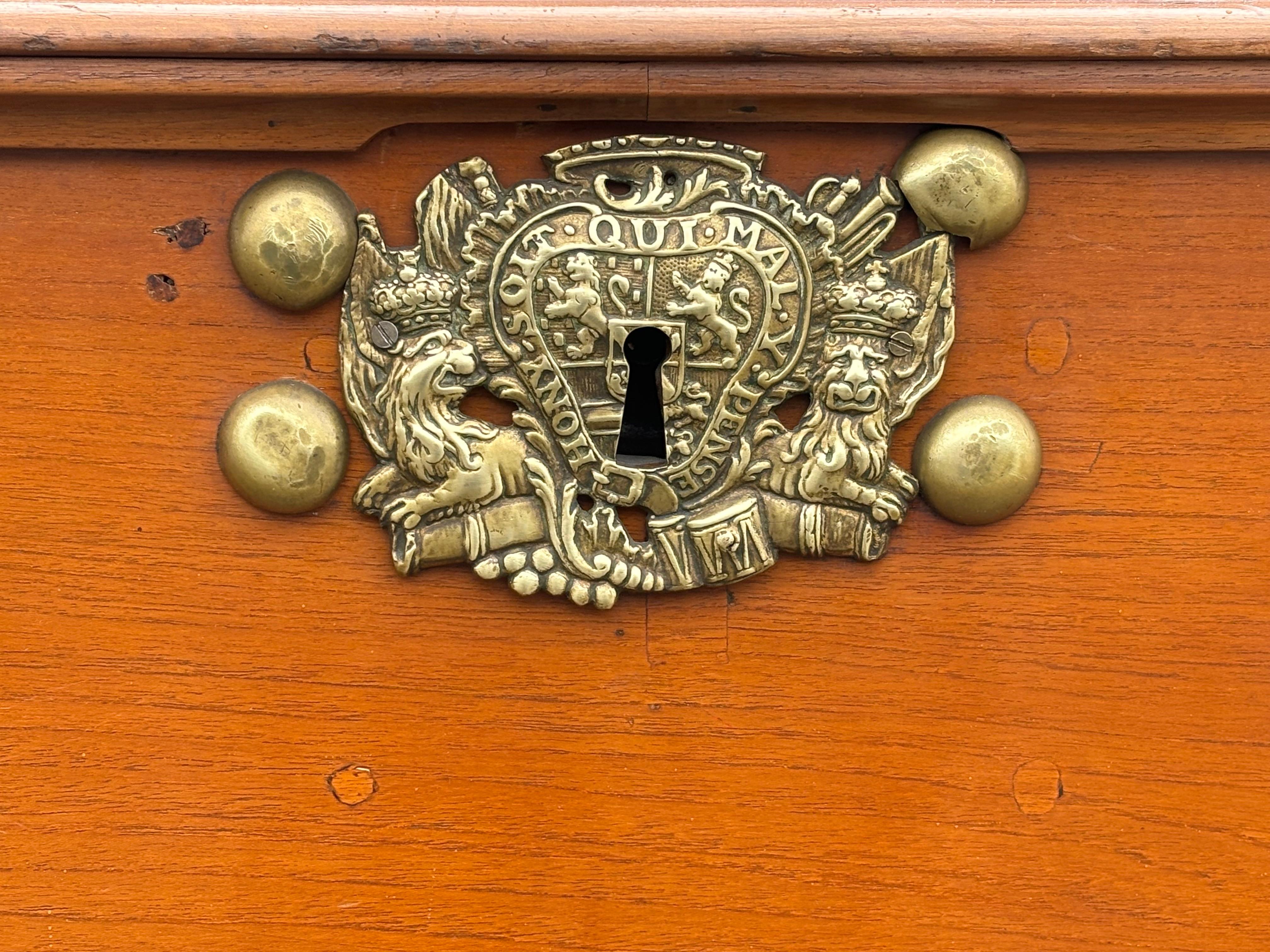 Large 18th Century Colonial Walnut Chest with Brass Fittings For Sale 6