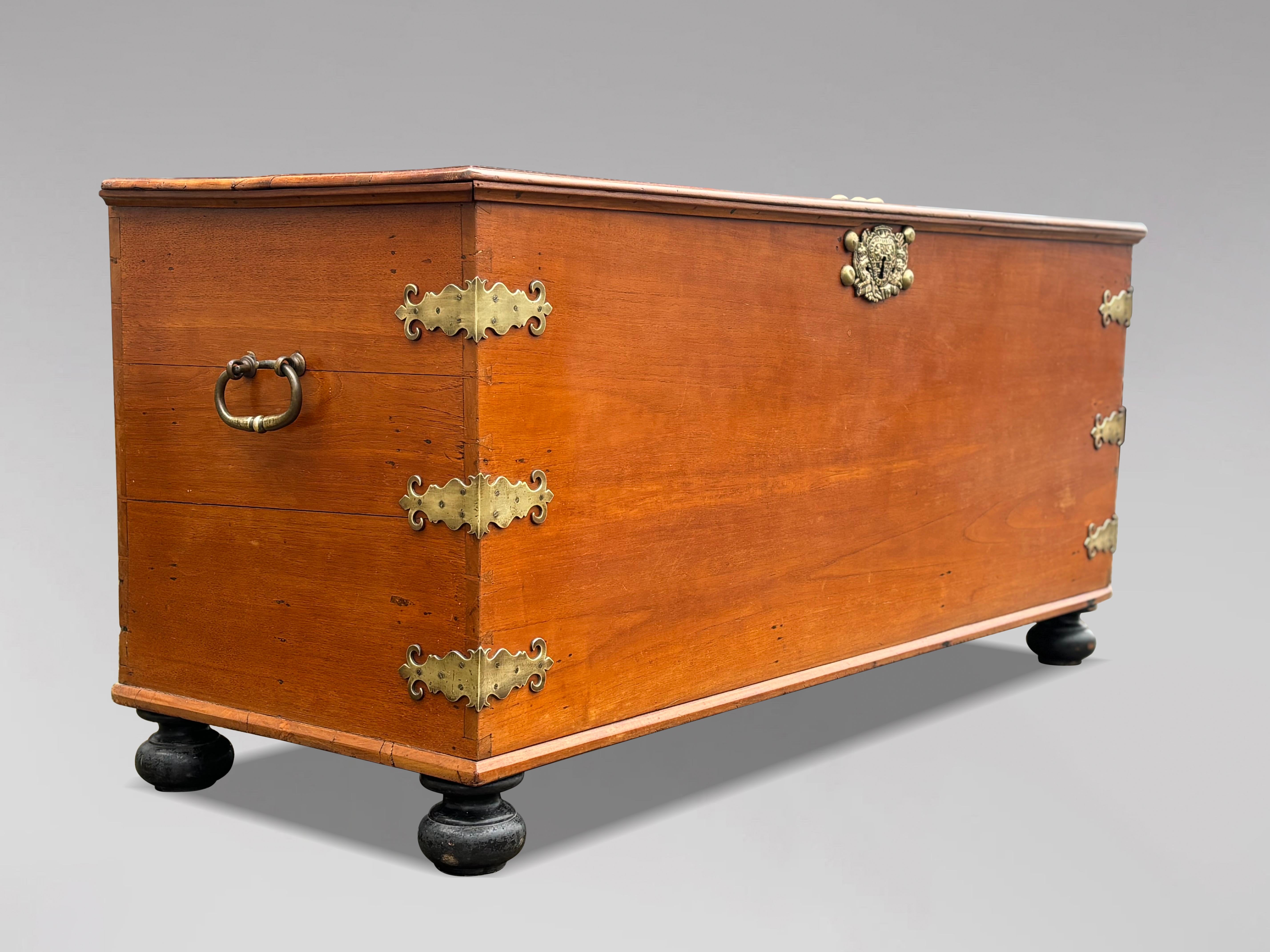 British Colonial Large 18th Century Colonial Walnut Chest with Brass Fittings For Sale