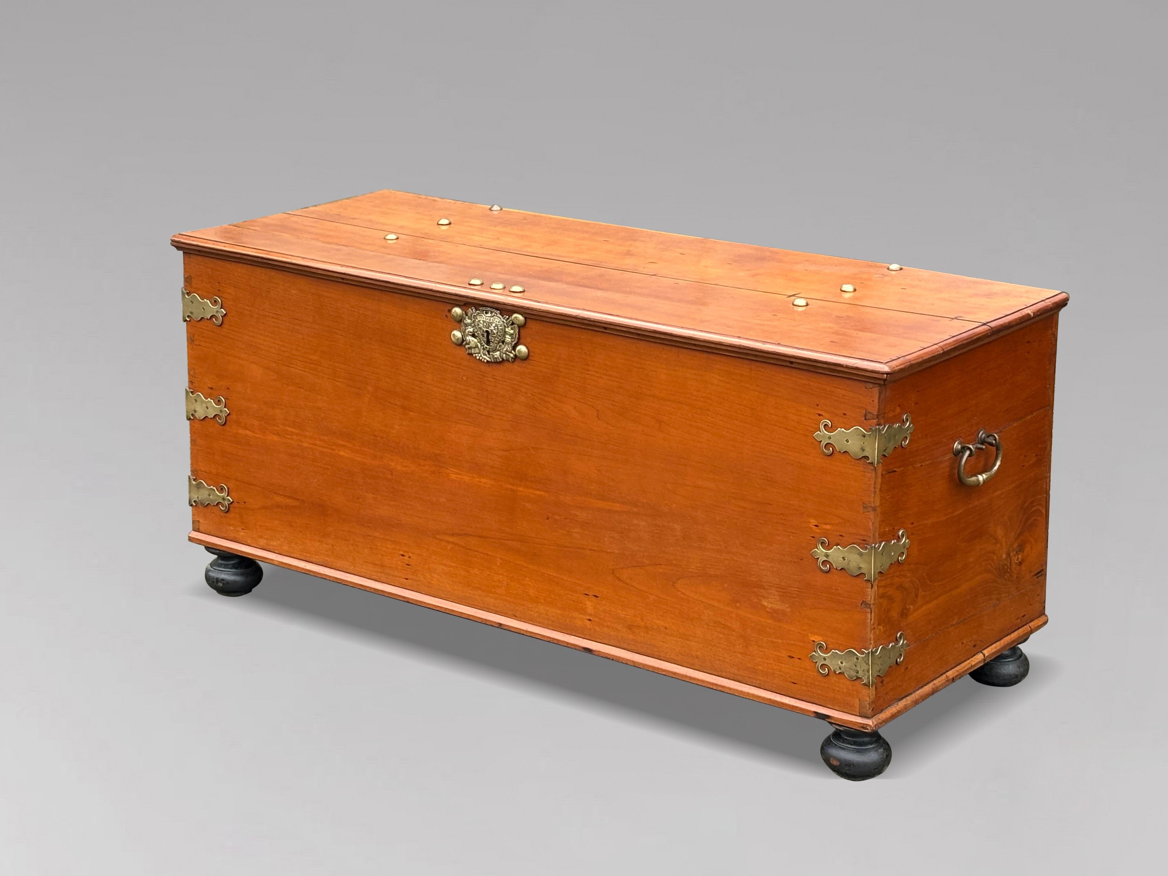 British Large 18th Century Colonial Walnut Chest with Brass Fittings For Sale