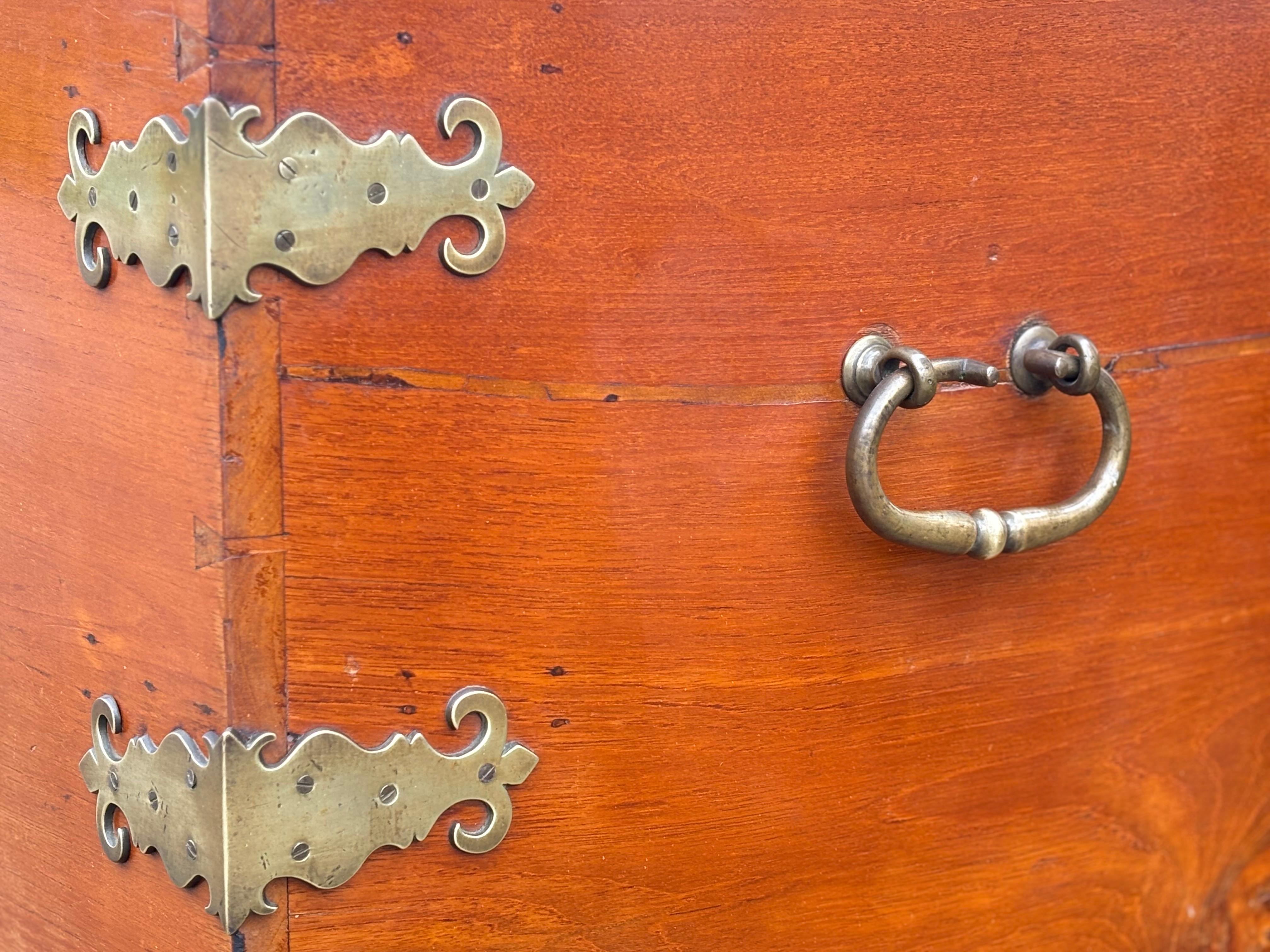 Large 18th Century Colonial Walnut Chest with Brass Fittings For Sale 3