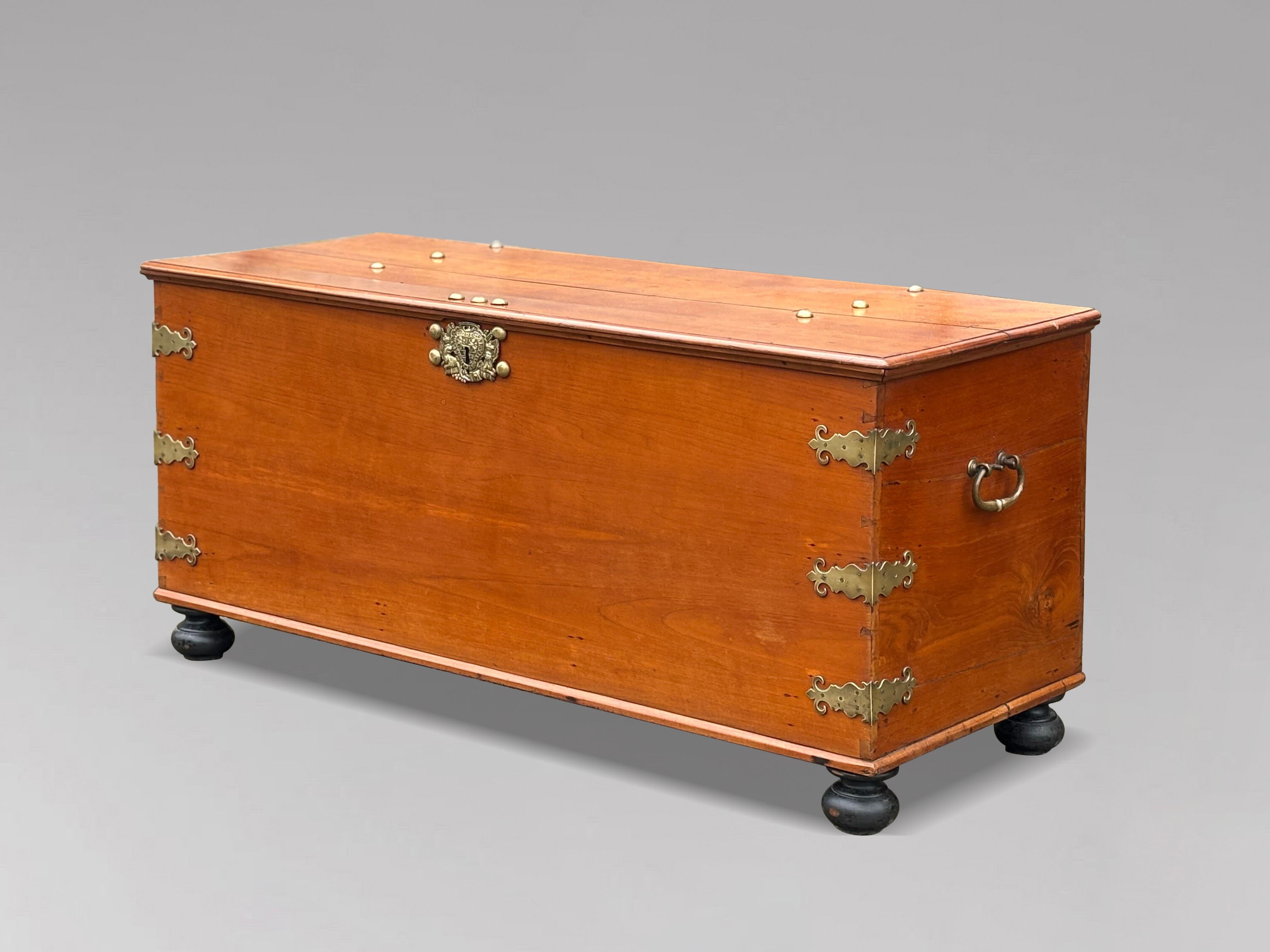 Large 18th Century Colonial Walnut Chest with Brass Fittings For Sale 4