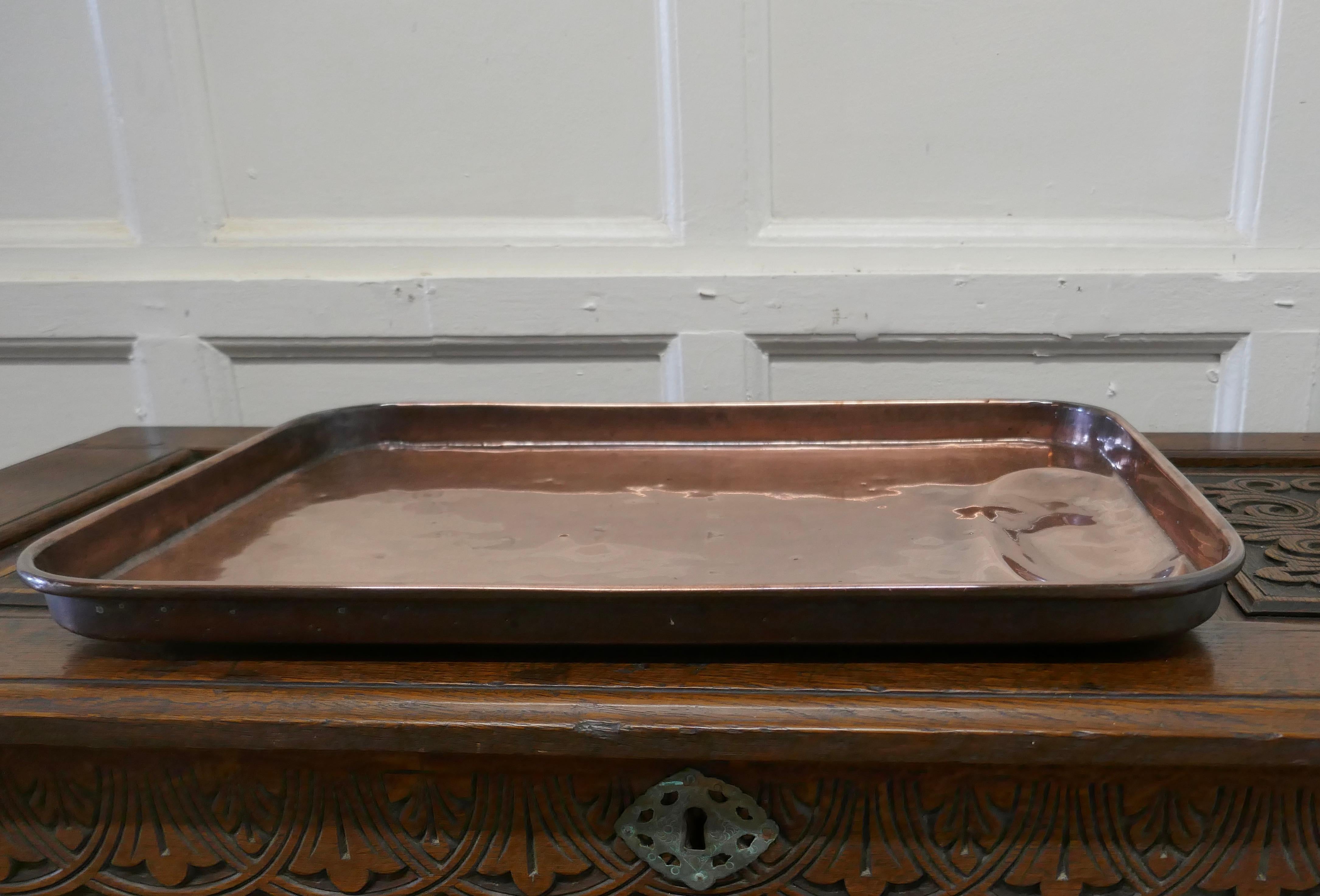18th Century and Earlier Large 18th Century Copper Roasting Tray with Gravy Well    For Sale
