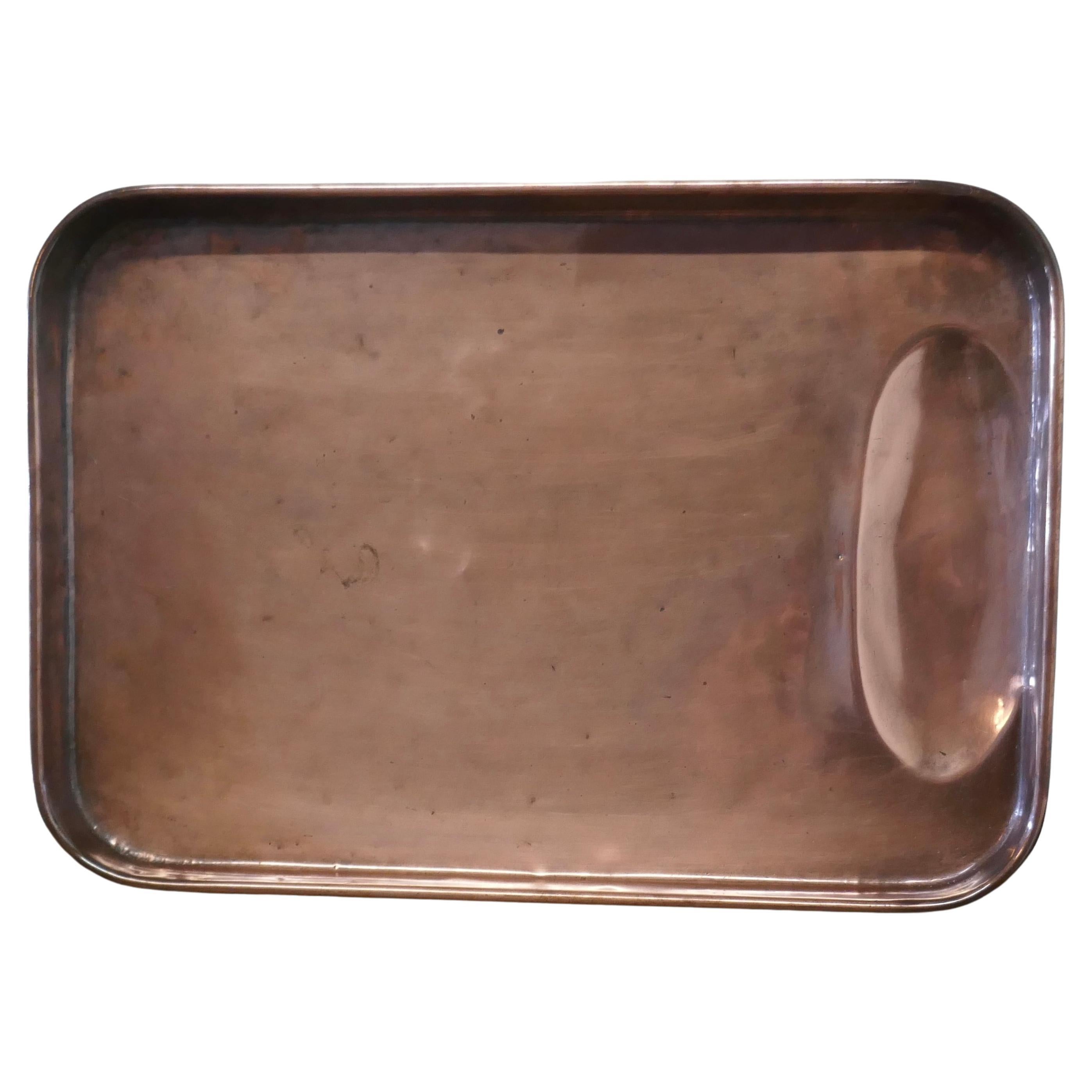 Large 18th Century Copper Roasting Tray with Gravy Well   