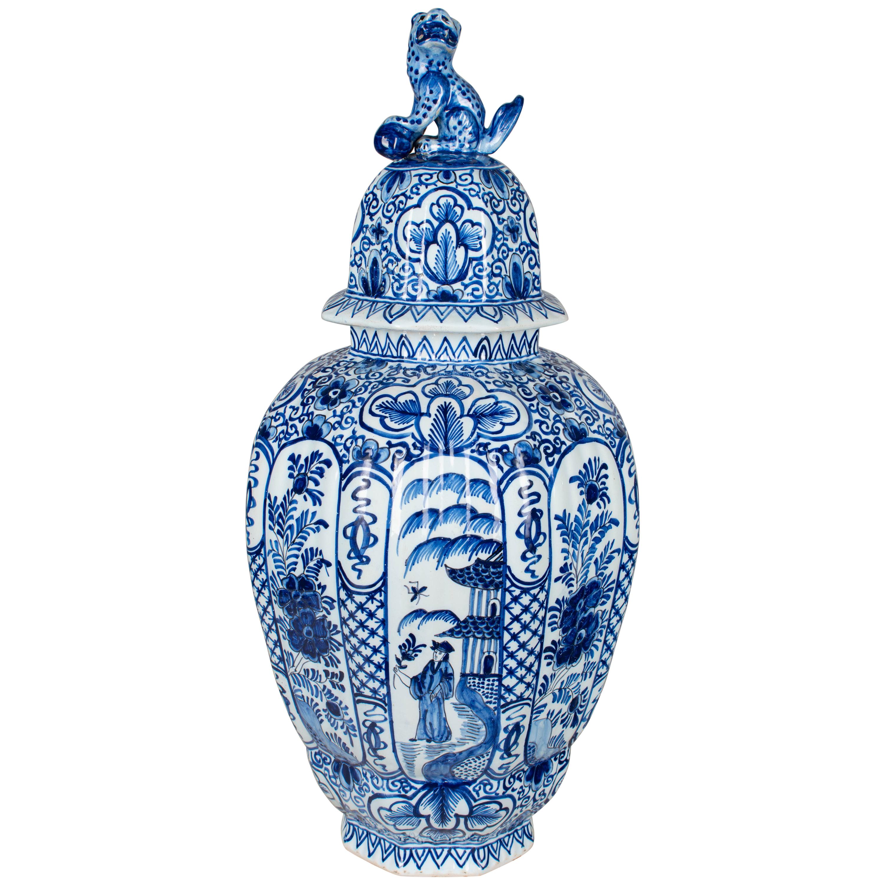 Large 18th Century Delft Faience Covered Jar