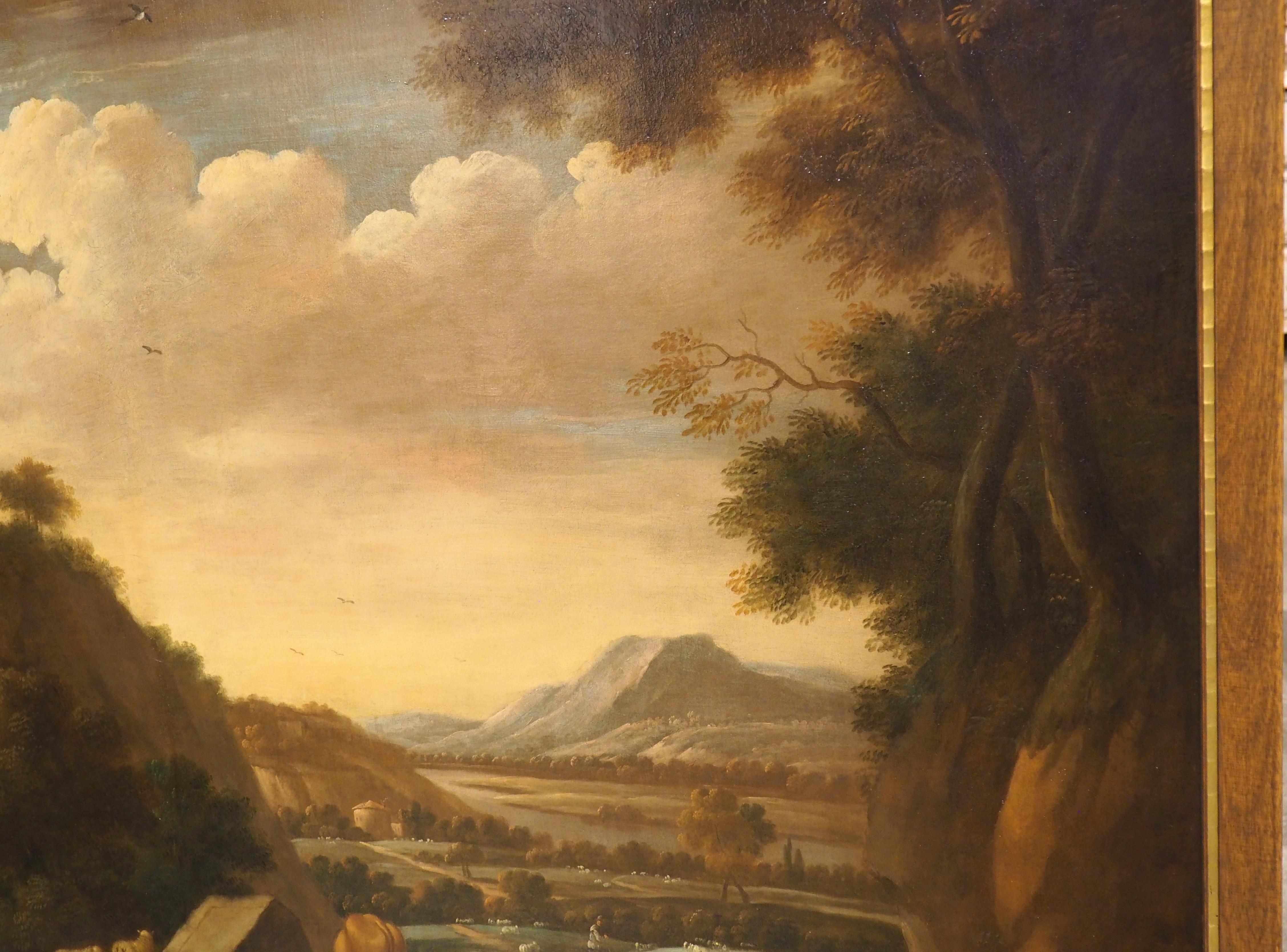 Large 18th Century Dutch Oil on Canvas Painting of a Southern Landscape, 56x67 For Sale 4