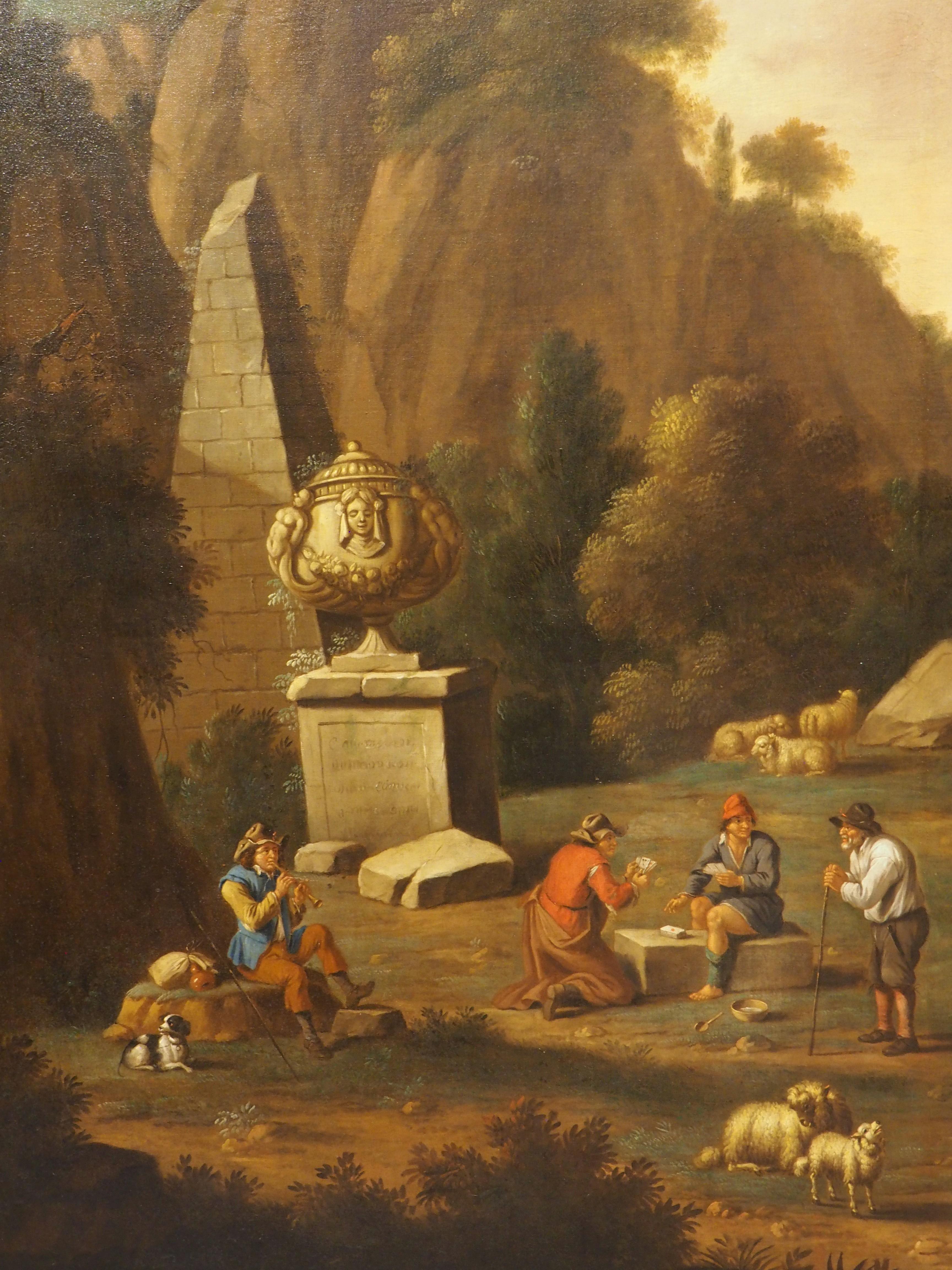 Large 18th Century Dutch Oil on Canvas Painting of a Southern Landscape, 56x67 For Sale 6