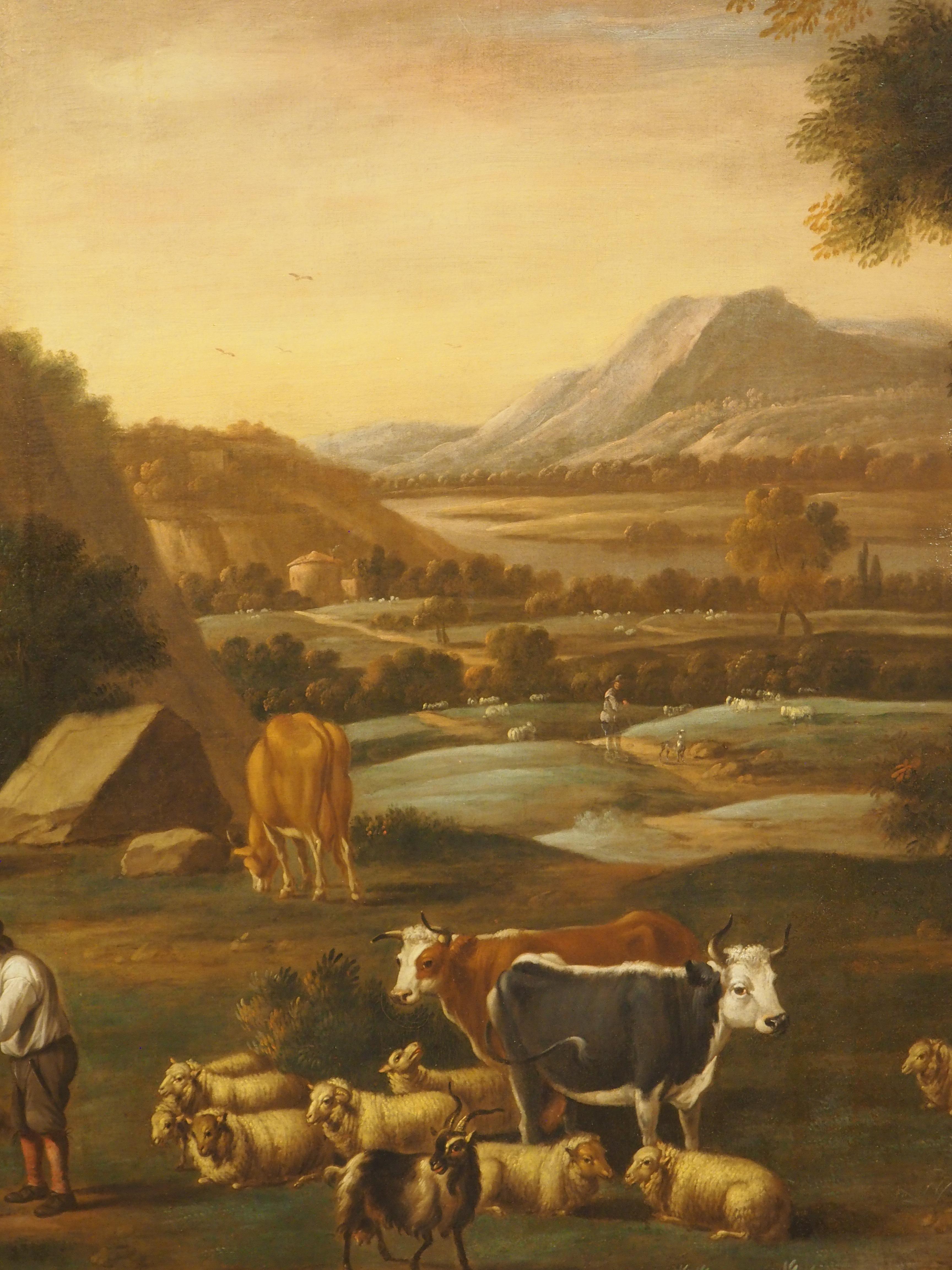 Large 18th Century Dutch Oil on Canvas Painting of a Southern Landscape, 56x67 For Sale 8