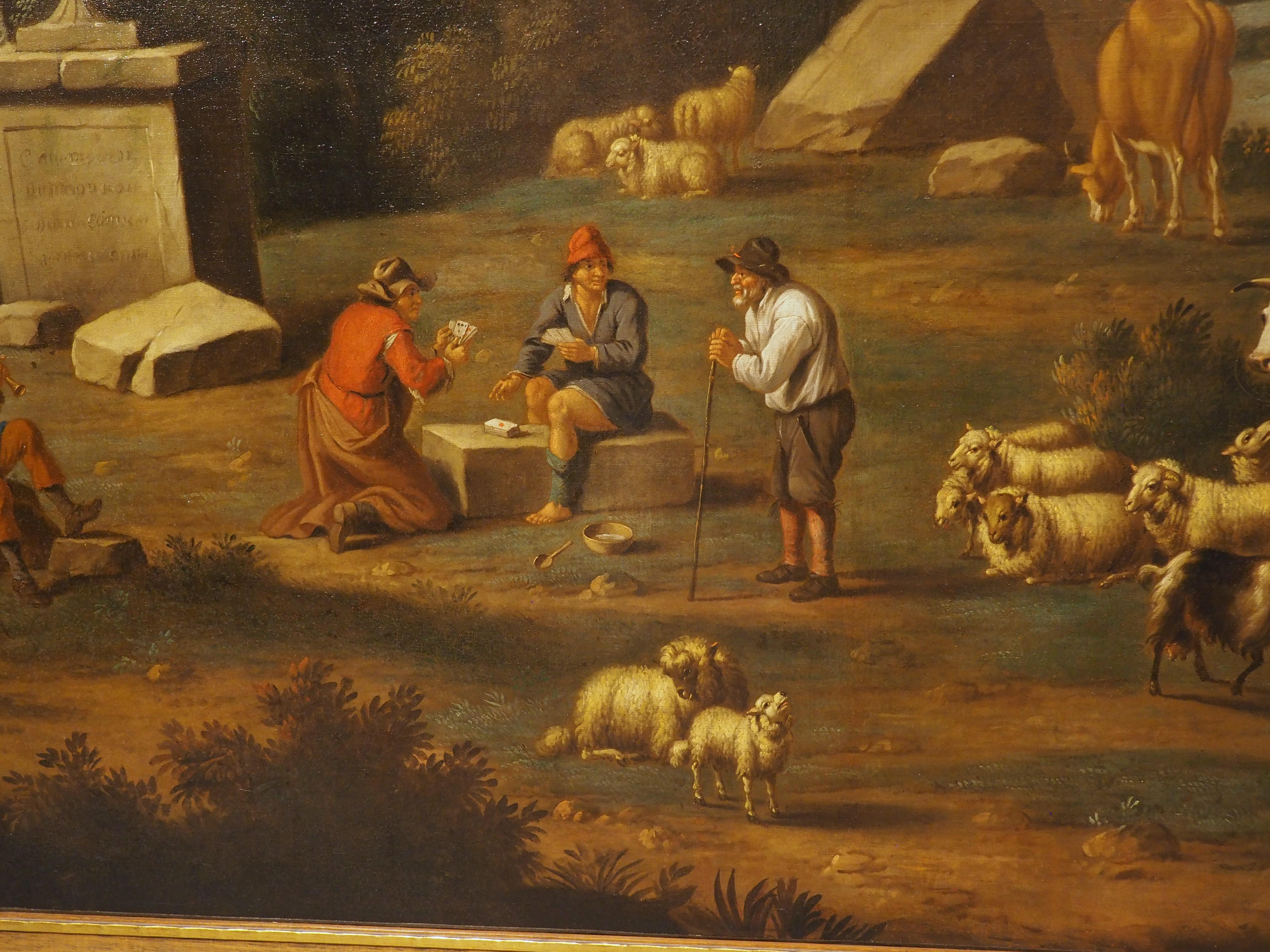 Large 18th Century Dutch Oil on Canvas Painting of a Southern Landscape, 56x67 For Sale 9