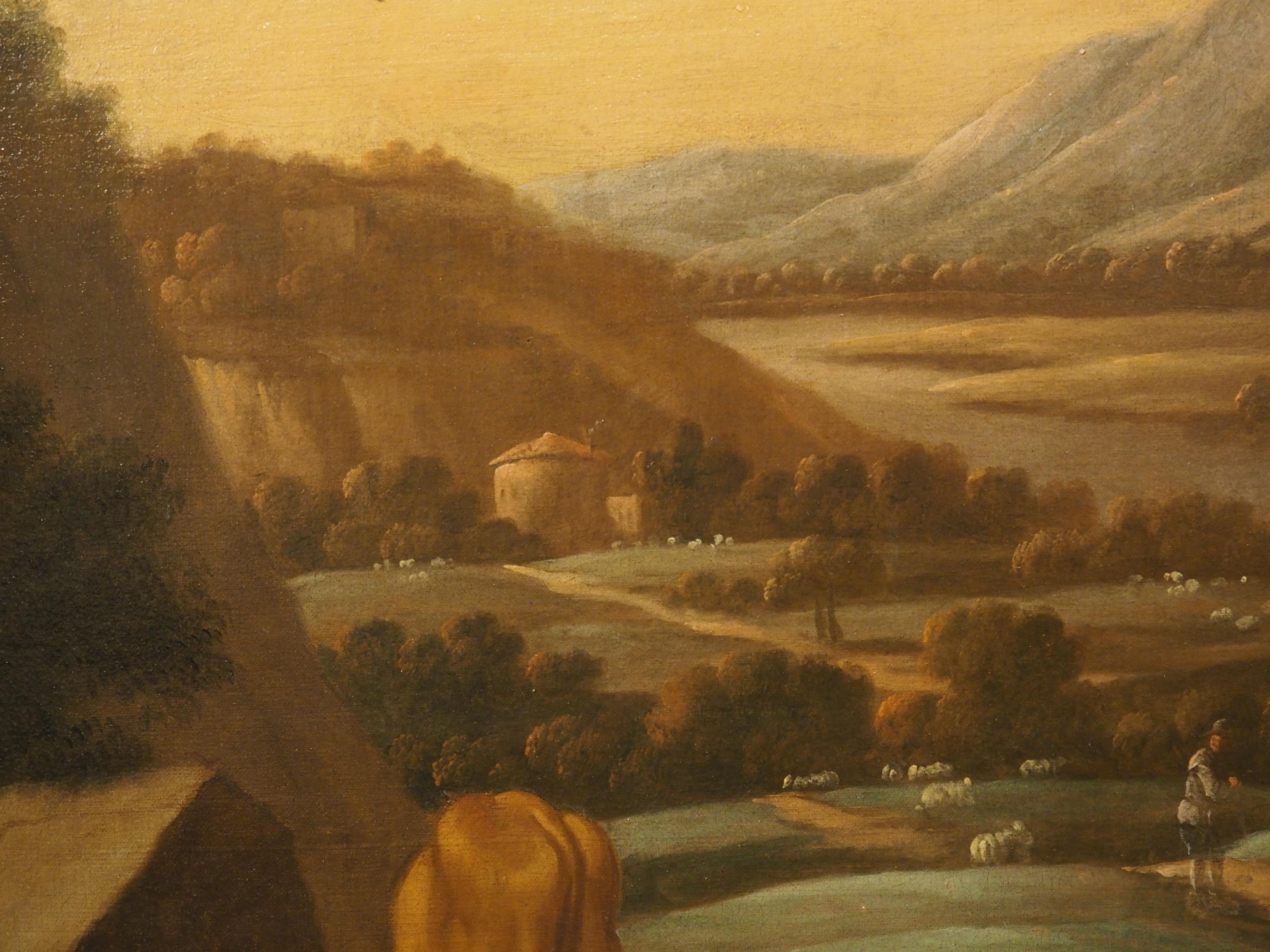 Large 18th Century Dutch Oil on Canvas Painting of a Southern Landscape, 56x67 For Sale 11