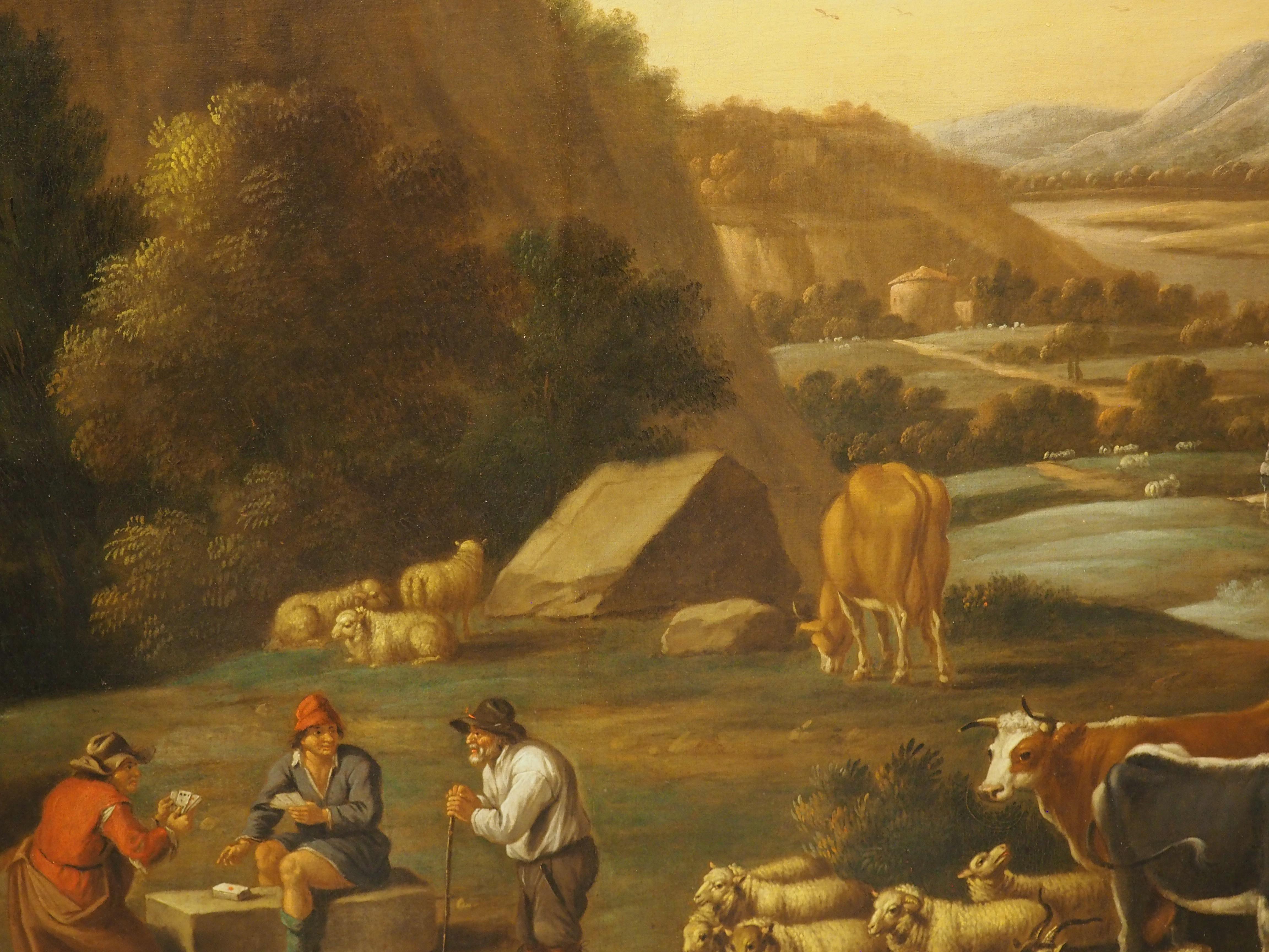 Large 18th Century Dutch Oil on Canvas Painting of a Southern Landscape, 56x67 For Sale 14